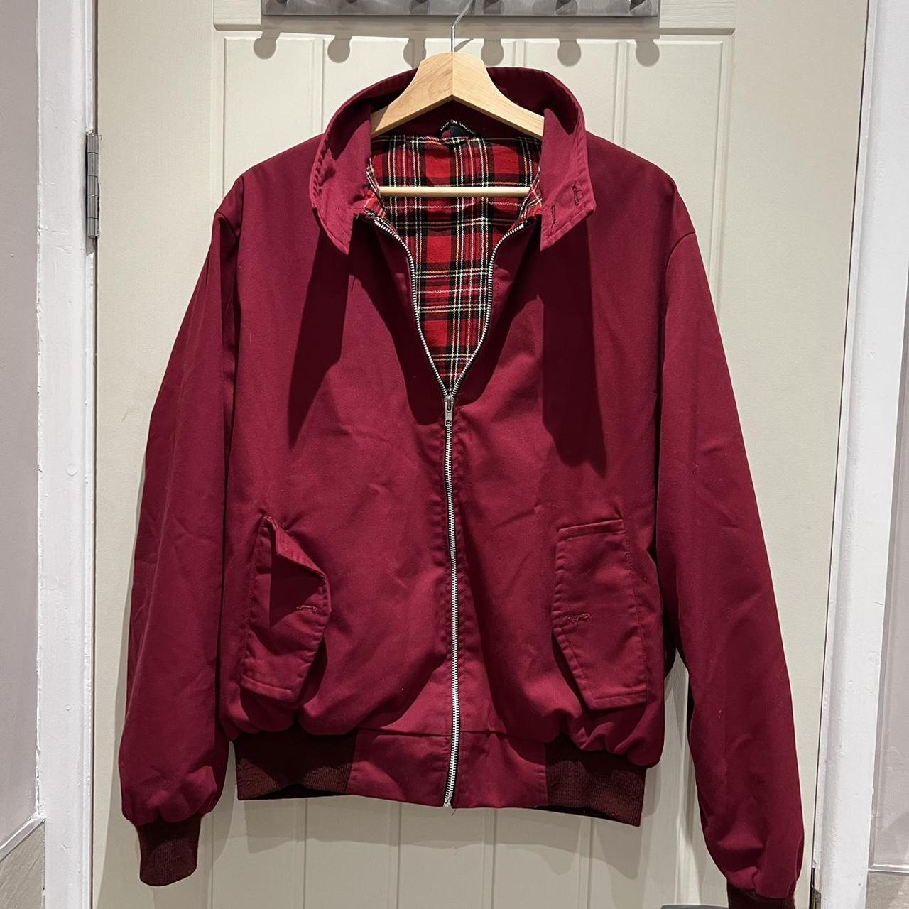 Burgundy Harrington jacket, size M, in great... - Depop