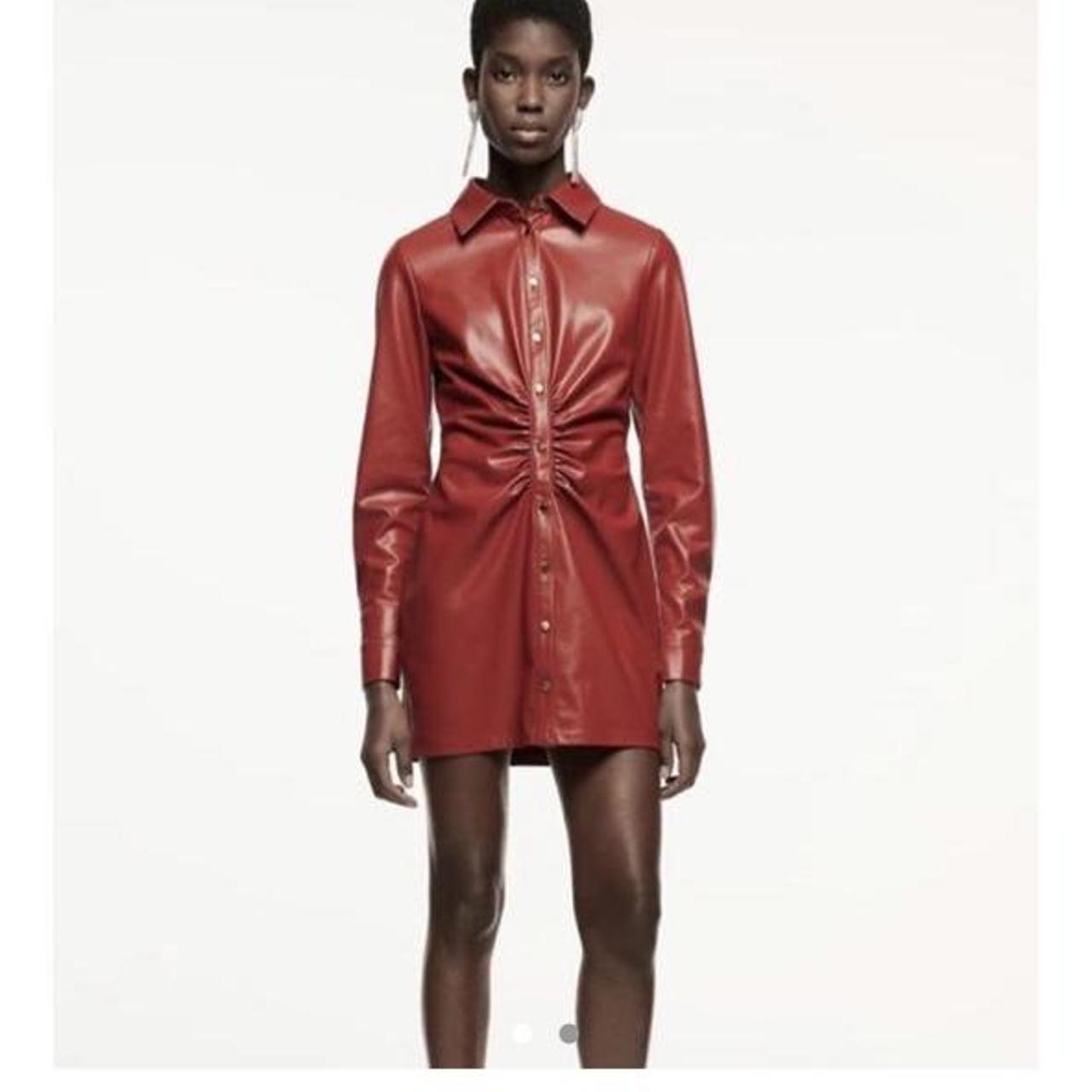 zara red leather dress