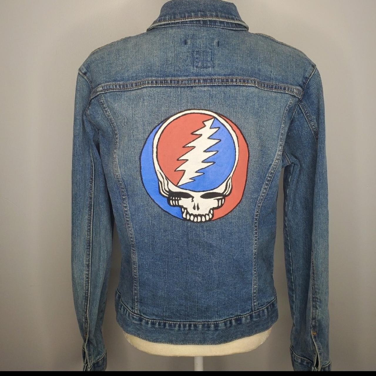 GRATEFUL DEAD skull logo hand painted denim... - Depop