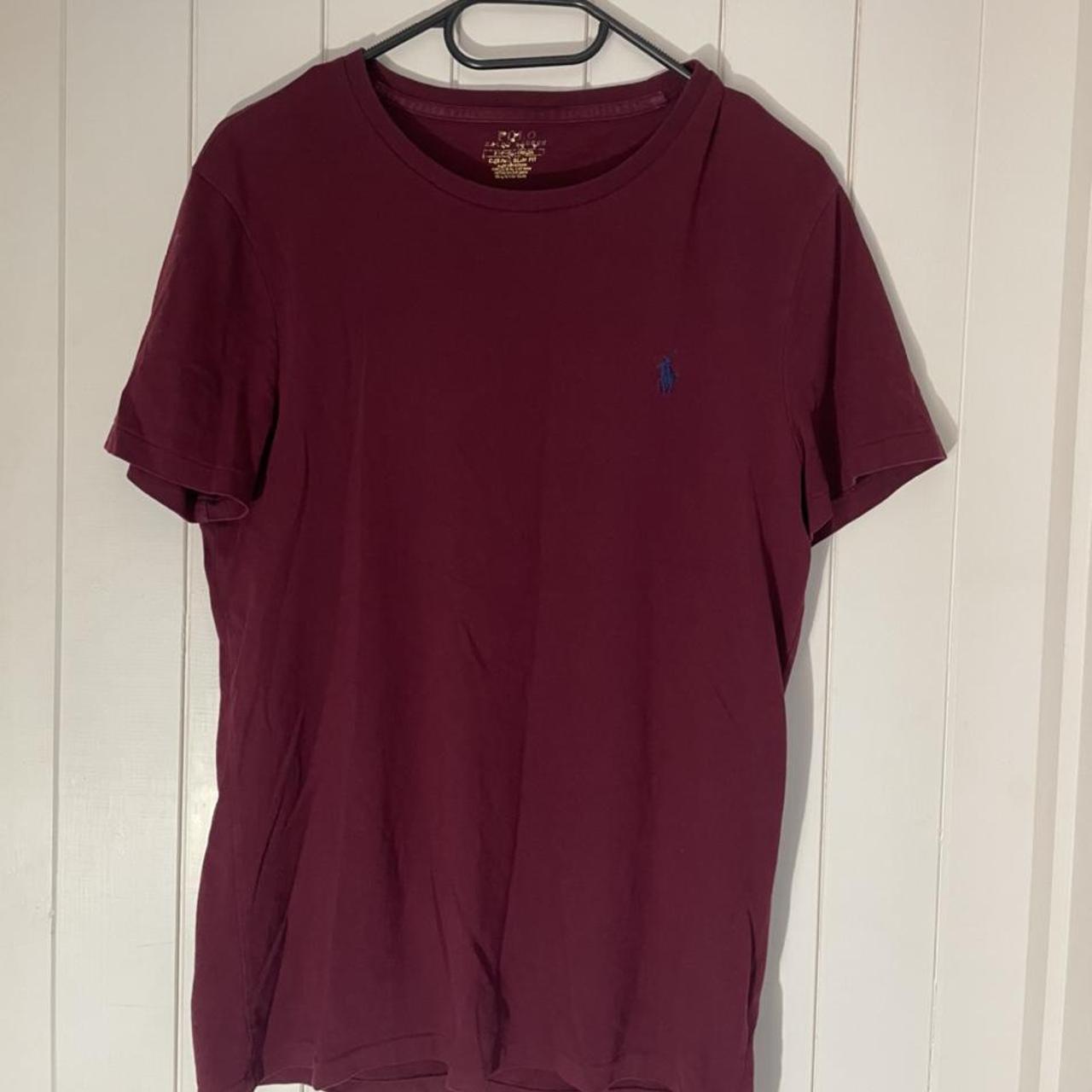 Ralph Lauren Stripe Burgundy TShirt Size S/Slim... - Depop