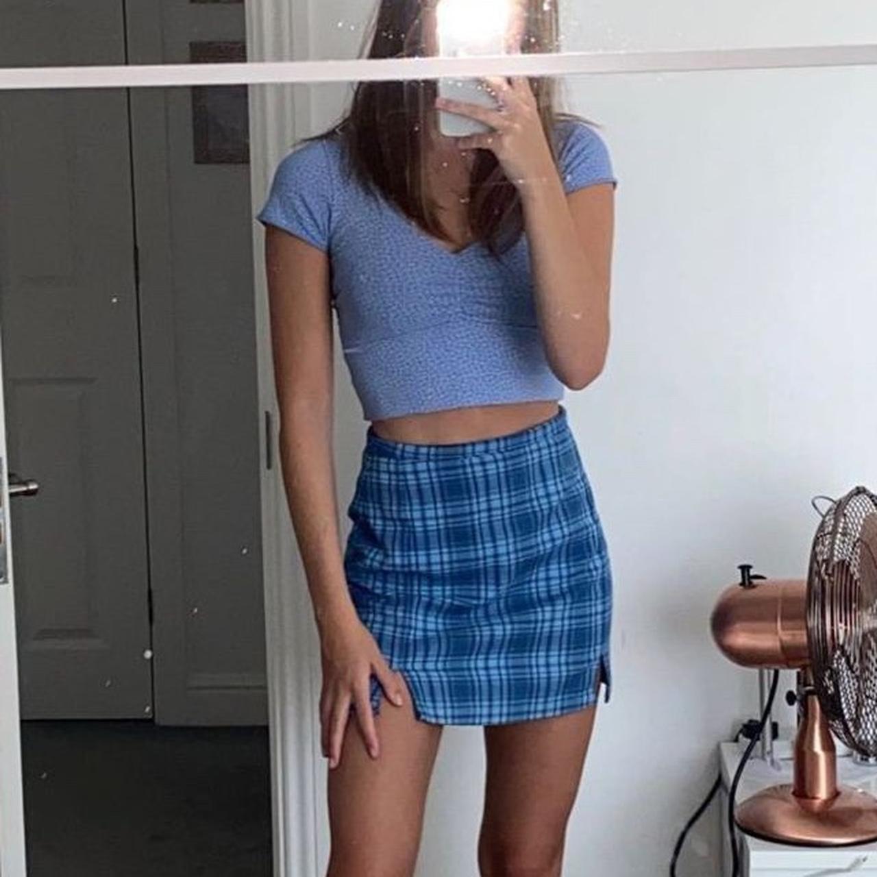 brandy Melville blue plaid cara skirt - worn two... - Depop