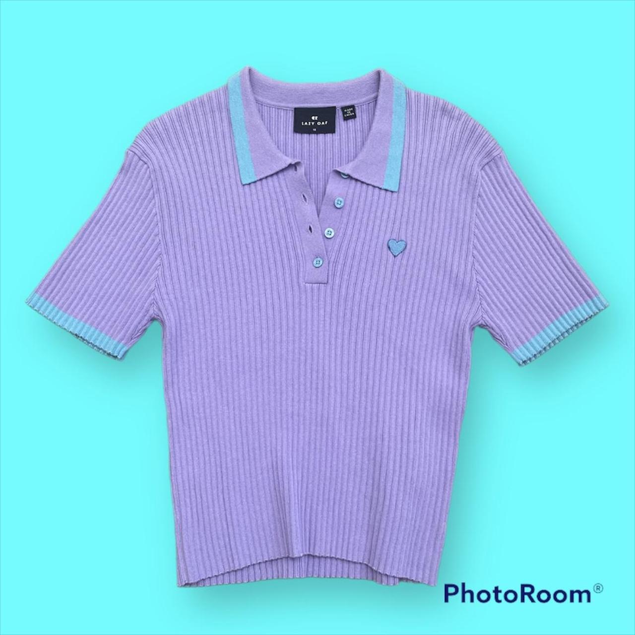 Lazy Oaf lavender ribbed knit top with collar