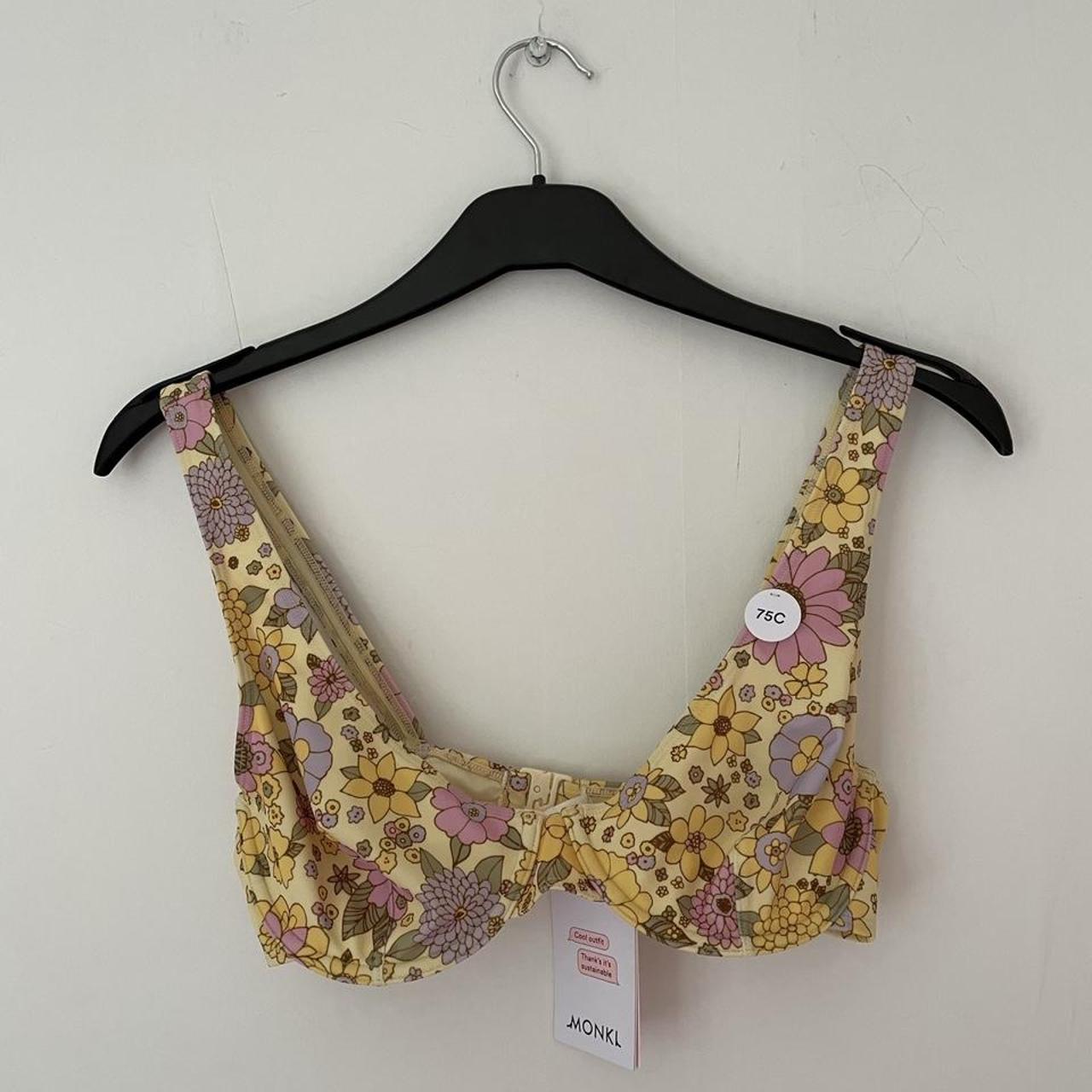 NEW WITH TAGS MONKI YELLOW FLORAL UNDERWIRE BIKINI... - Depop