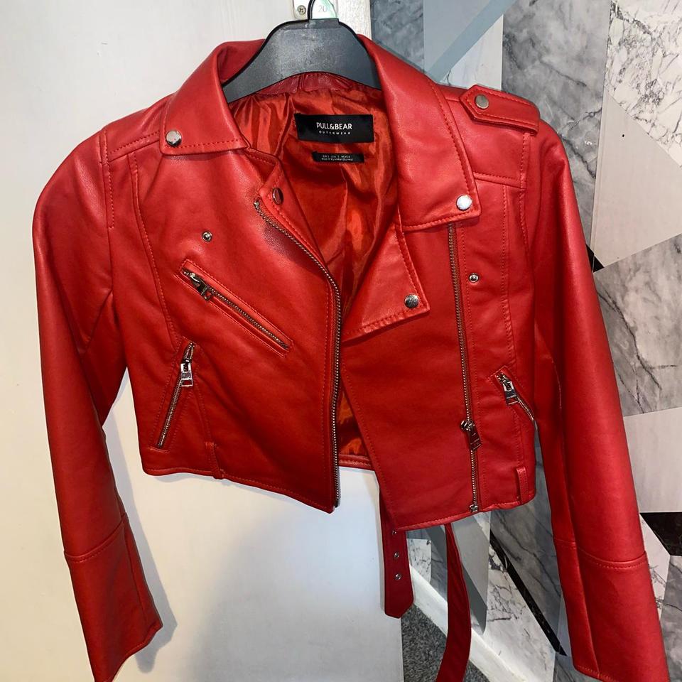 pull and bear red leather jacket