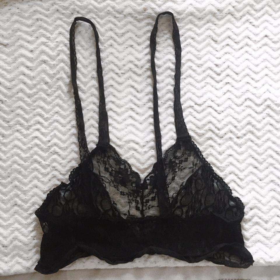 Black lace sheer bralette/crop top, perfect for bed - Depop