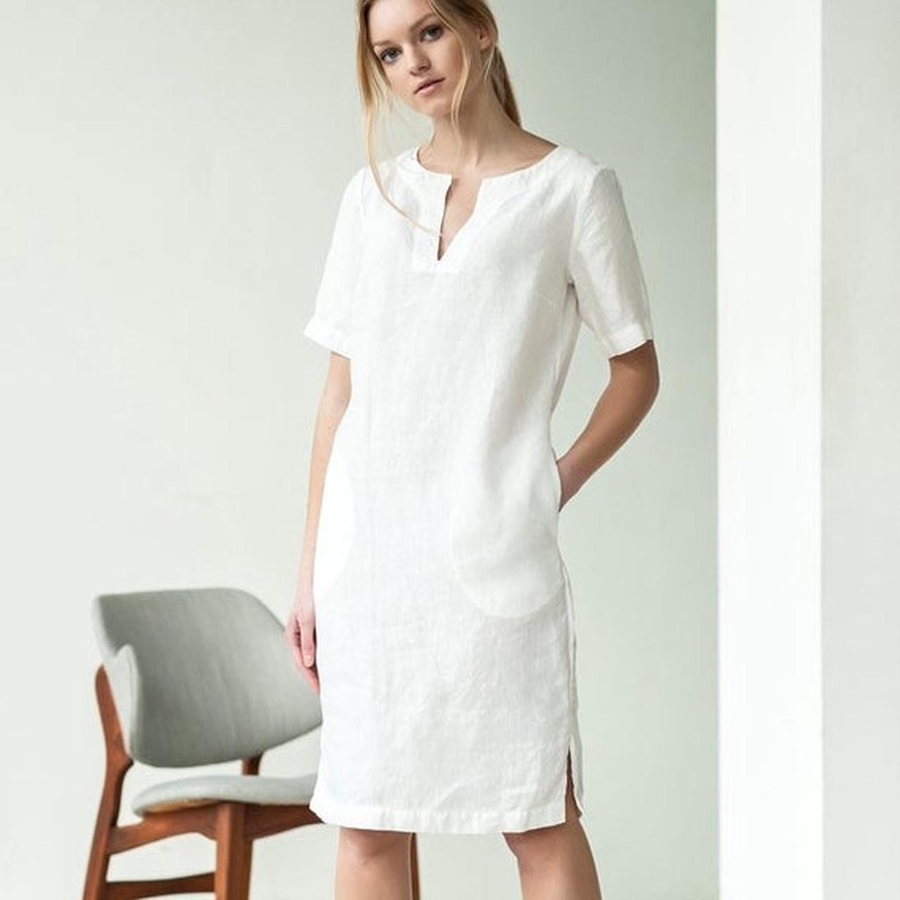 white linen tunic dress