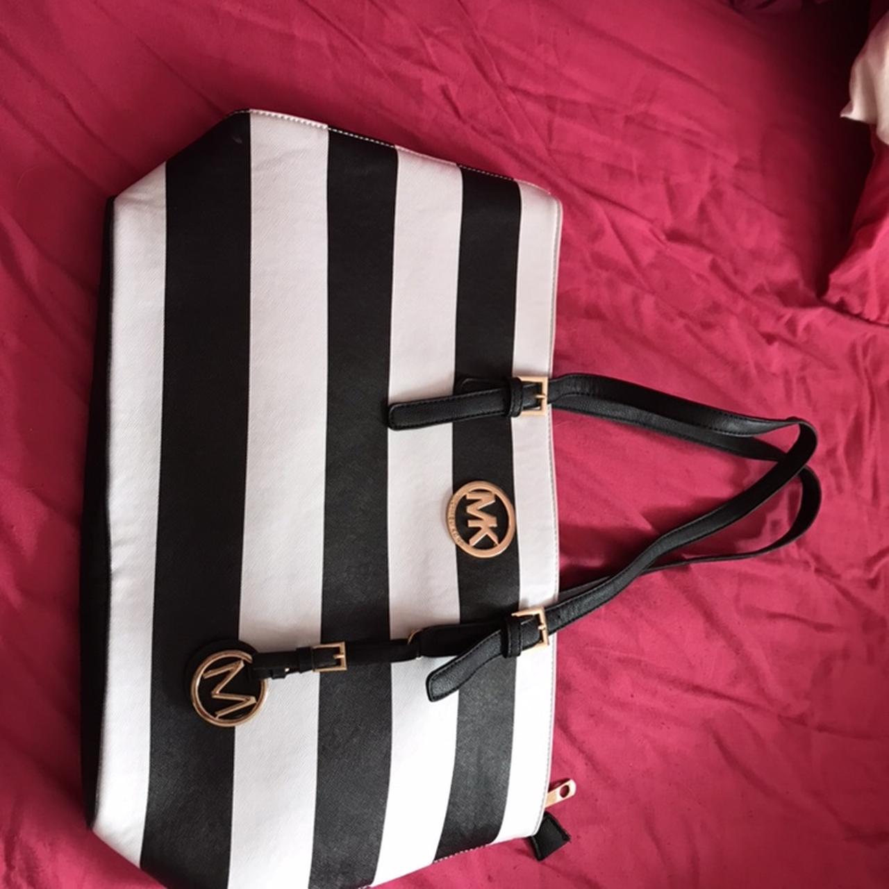 michael kors black and white striped bag