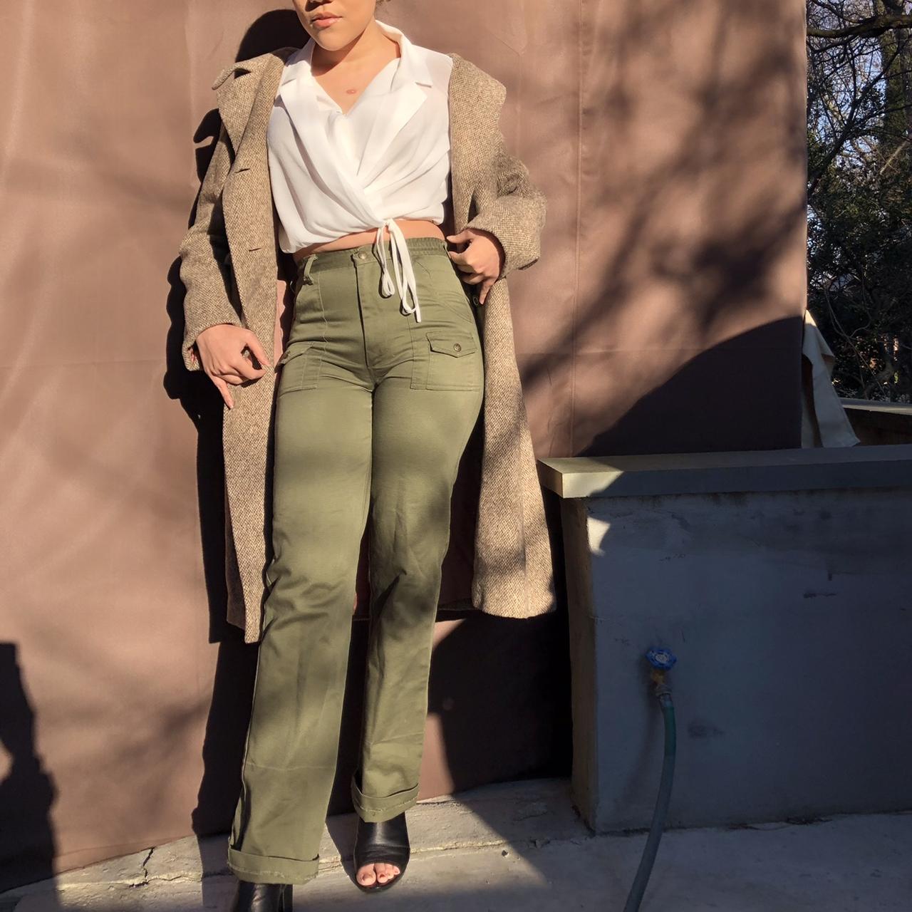 Army/ Olive Green Flared Pants 💚 Would fit waist... Depop