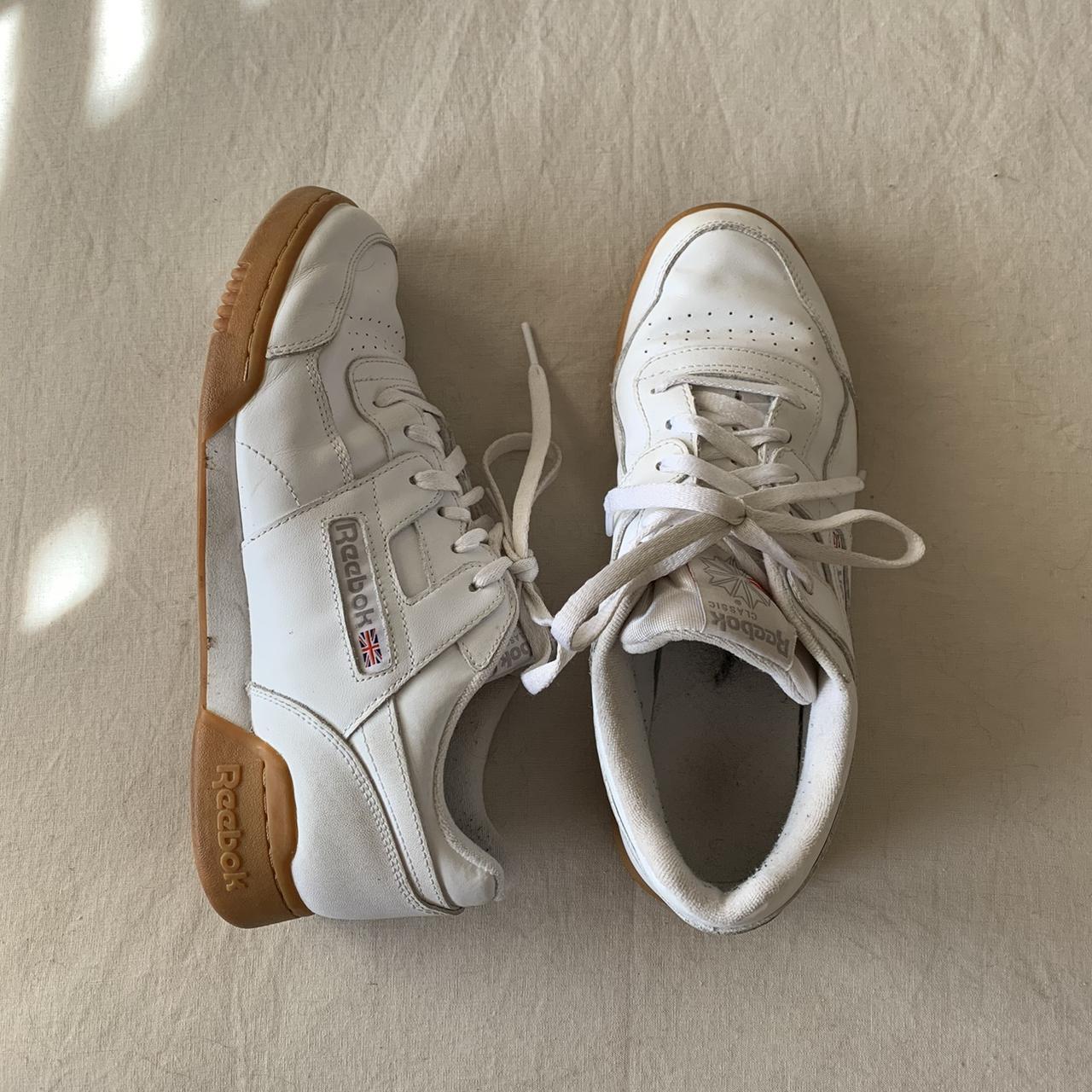 Reebok Workout Plus White Trainers With Gum Sole Magnanimous Disposition 64 Off Al Hweiriny Com