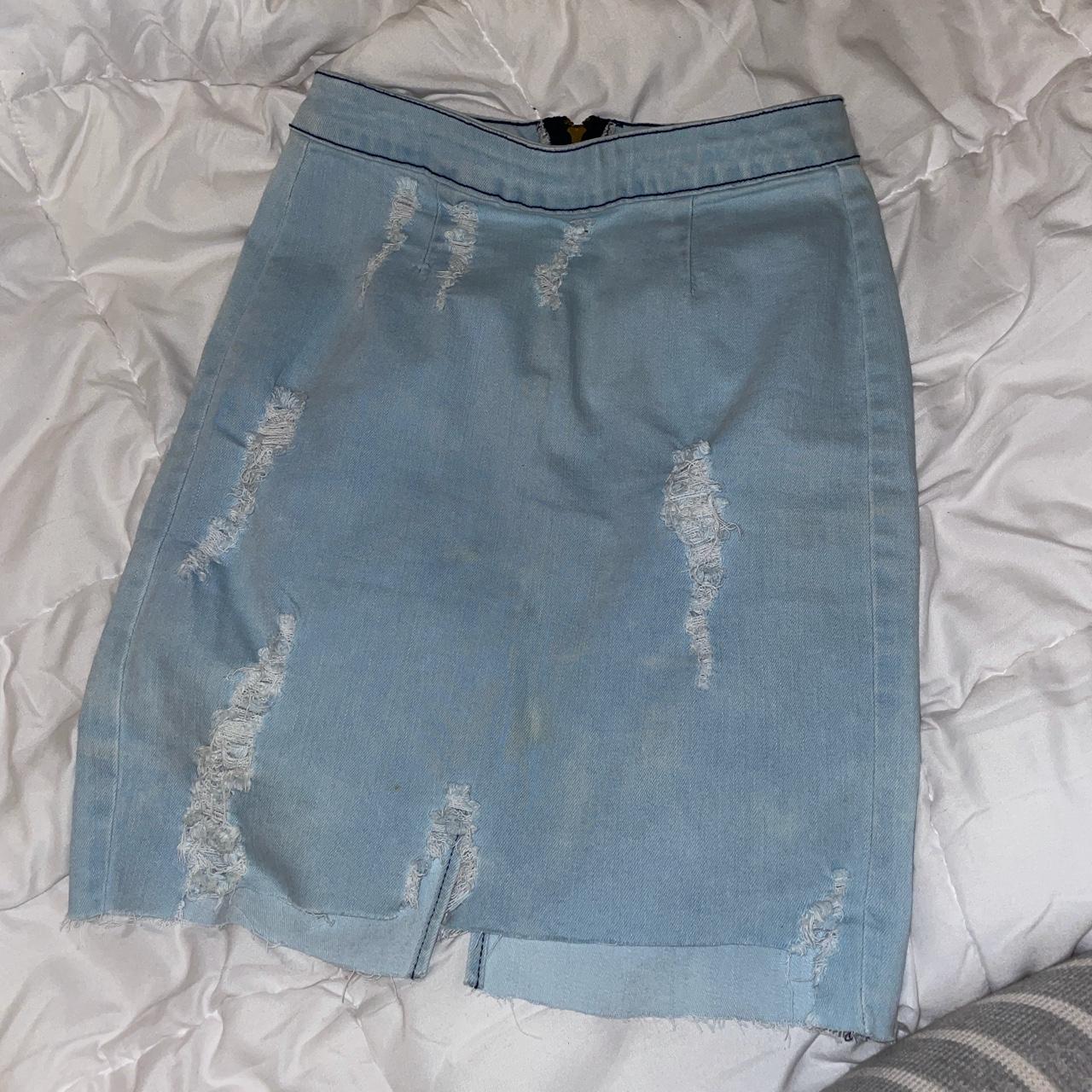 Fashion nova denim fitted skirt. Cut it more bc it... - Depop