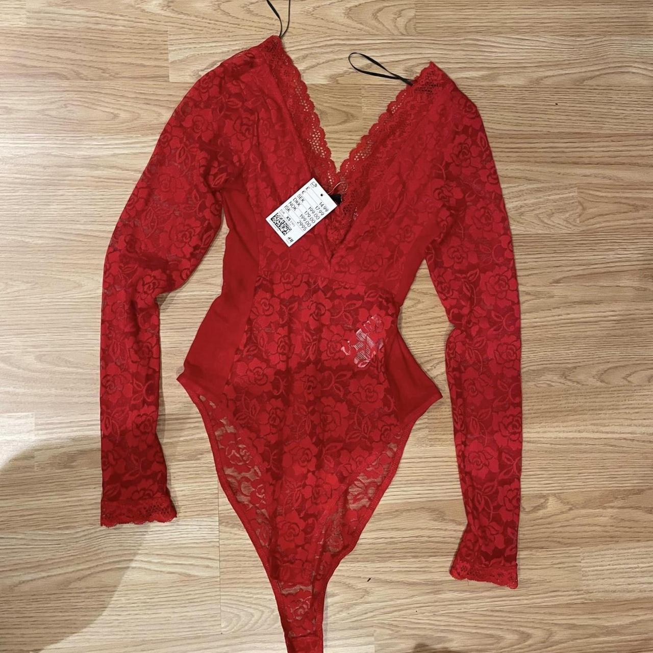 H&M Women's Red Bodysuit Depop