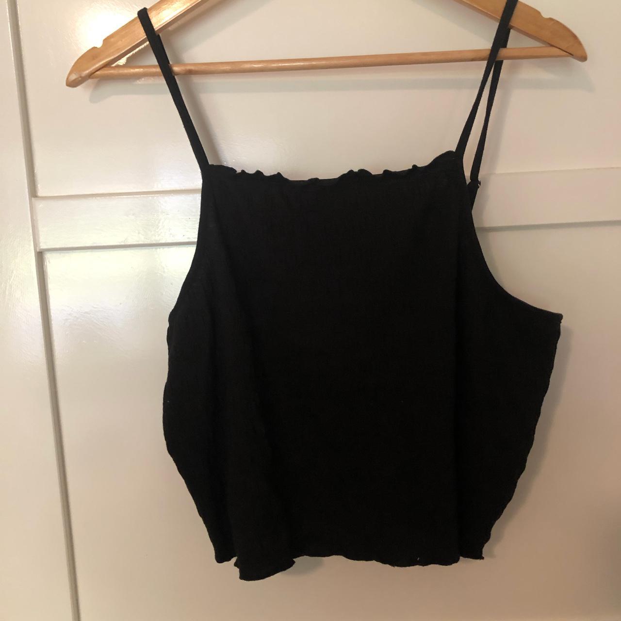 Black Sportsgirl high neck crop singlet with ruffle... - Depop