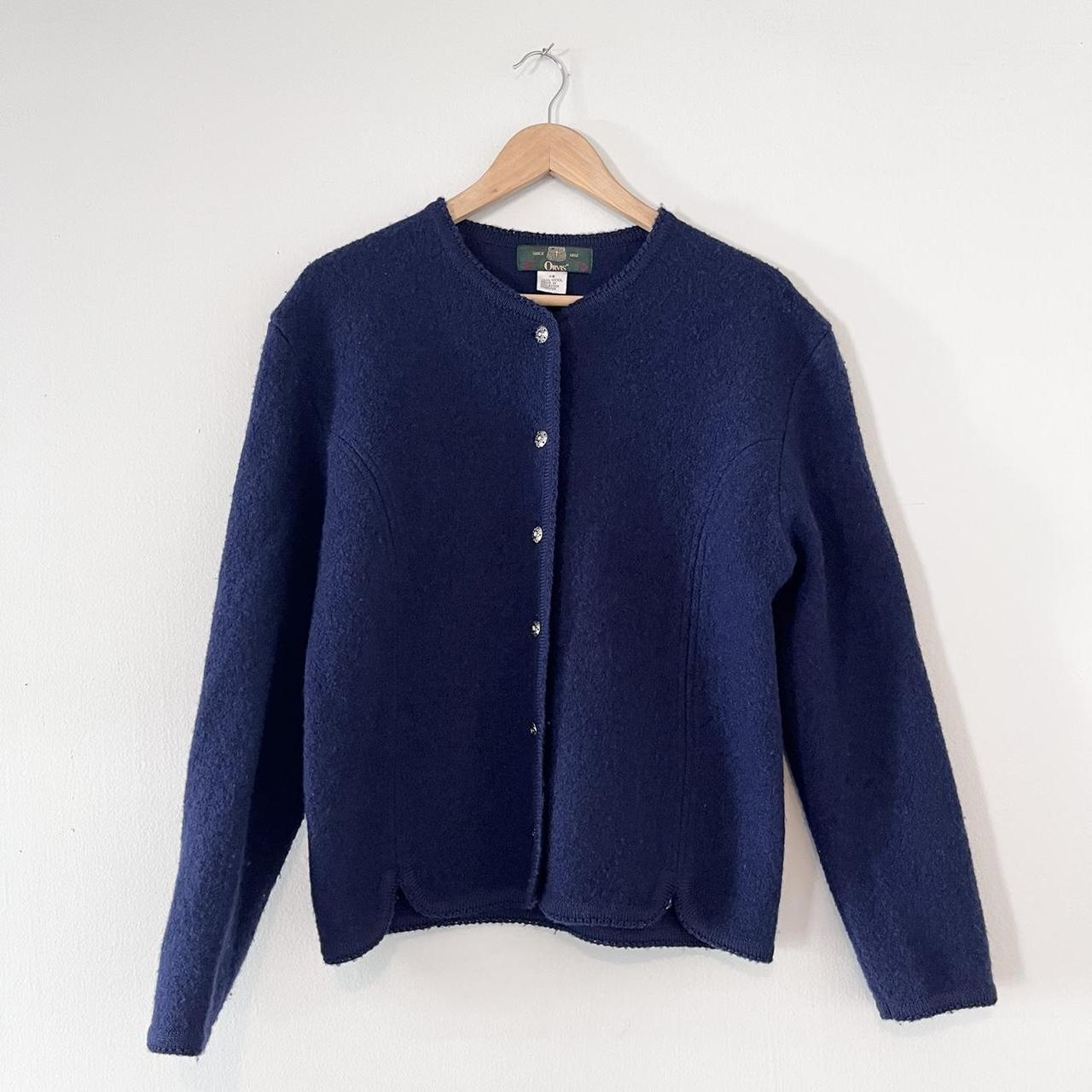 Vintage Orvis Navy Blue Boiled Wool Cardigan /... - Depop