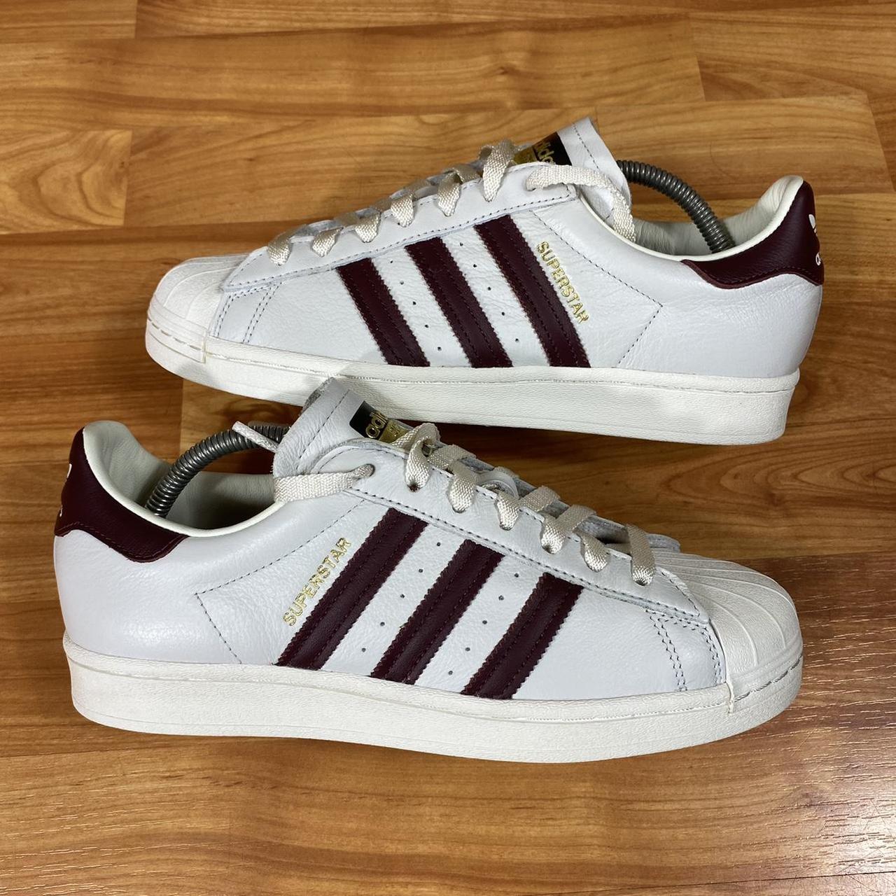 ADIDAS SUPERSTAR Leather Off White /Maroon Sneakers... - Depop