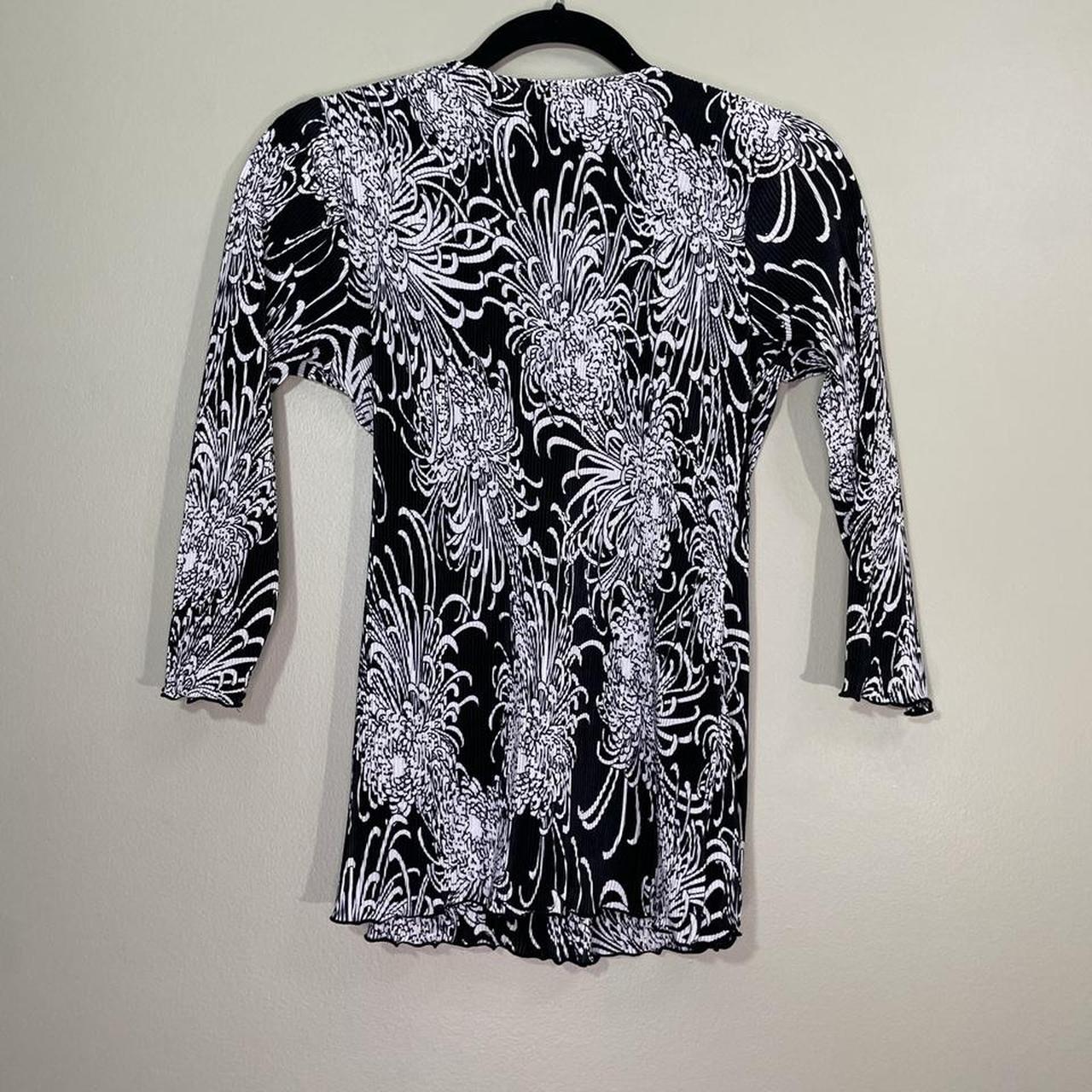 Black and white vintage floral groovy design blouse... Depop