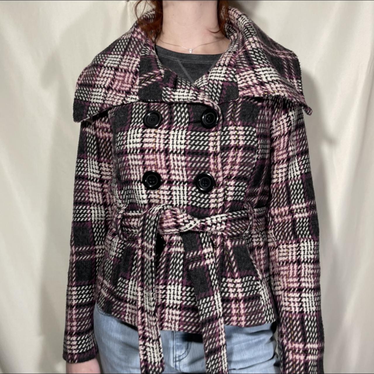 pink plaid peacoat