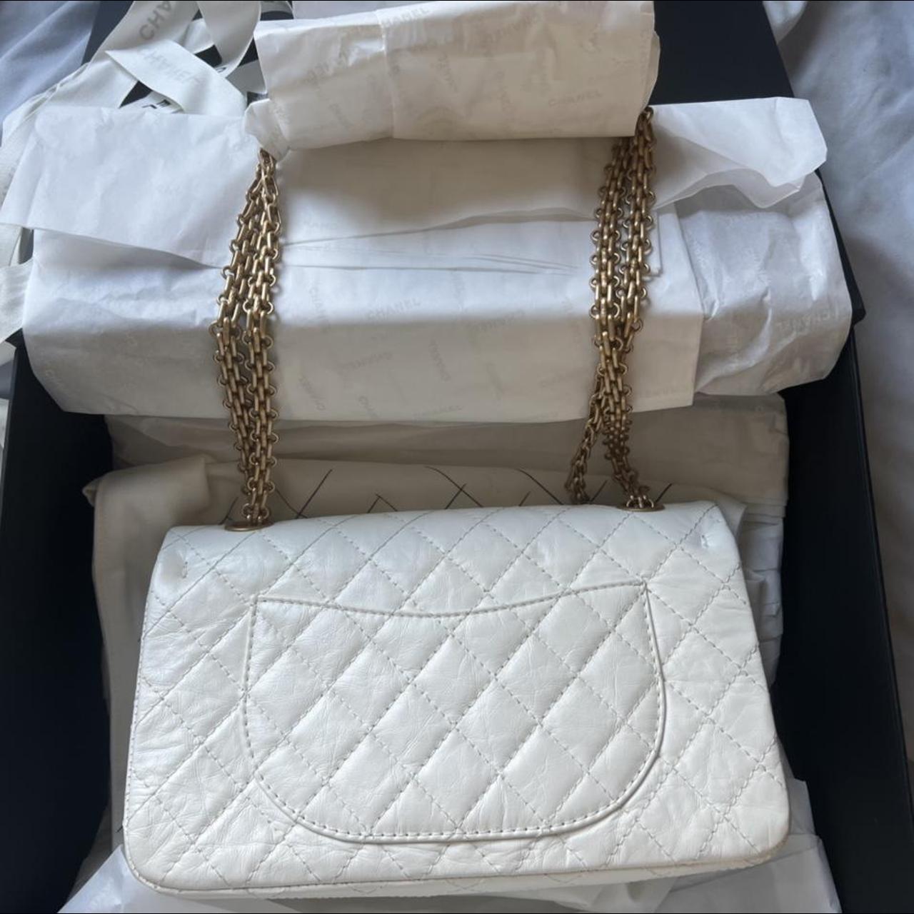 Chanel Women's White and Gold Bag | Depop