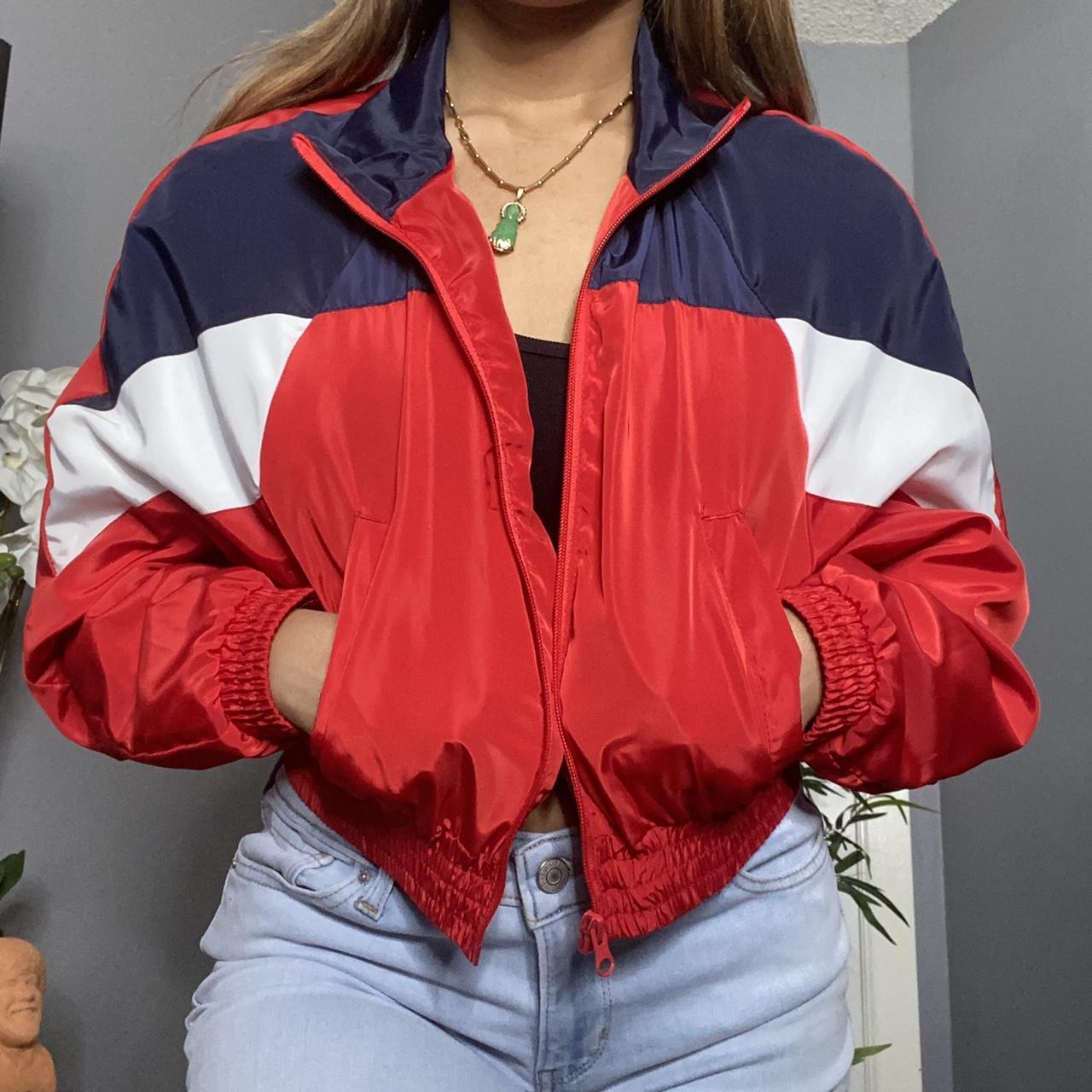 red cropped windbreaker