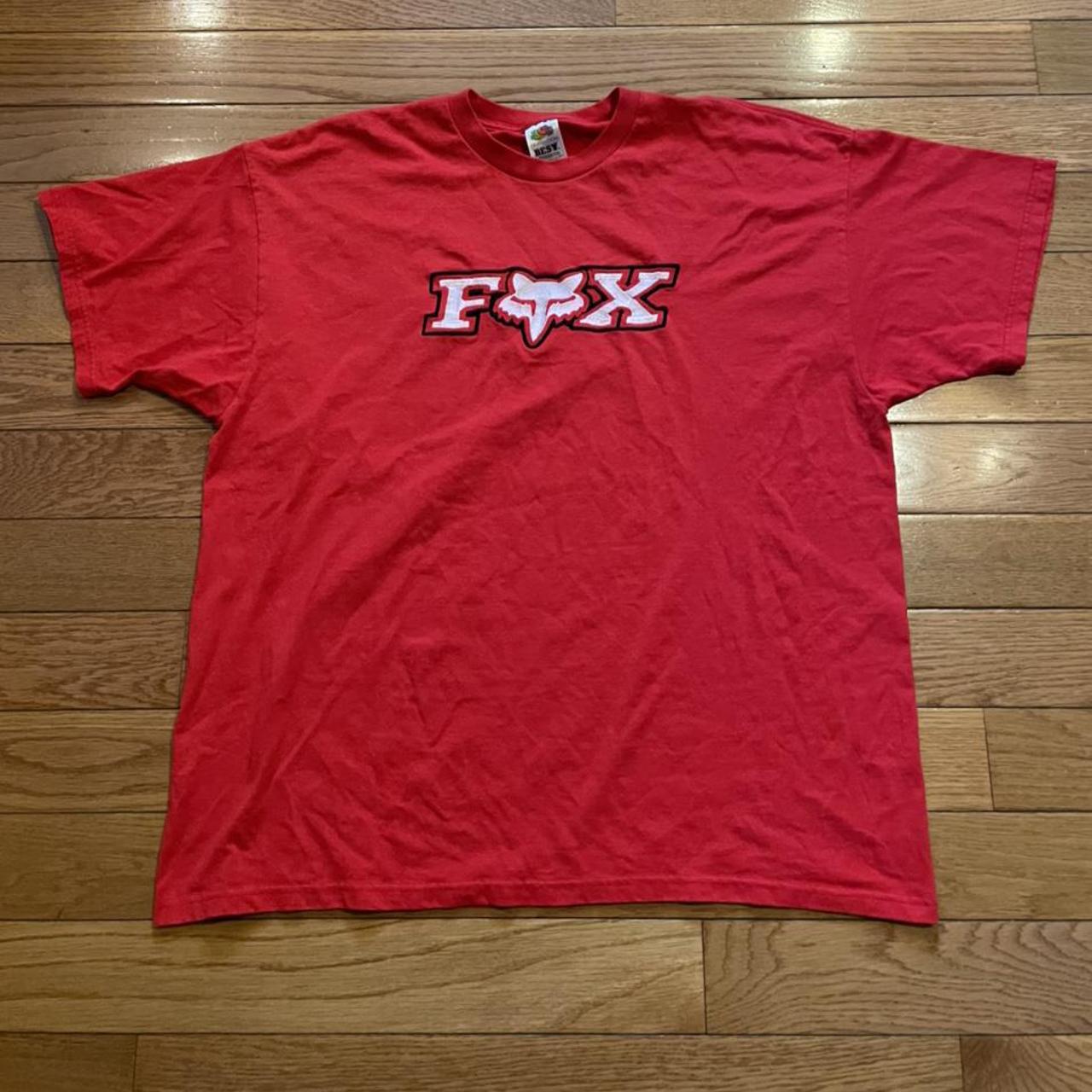 VINTAGE Fox Racing T-Shirt Fruit of the loom Red - Depop