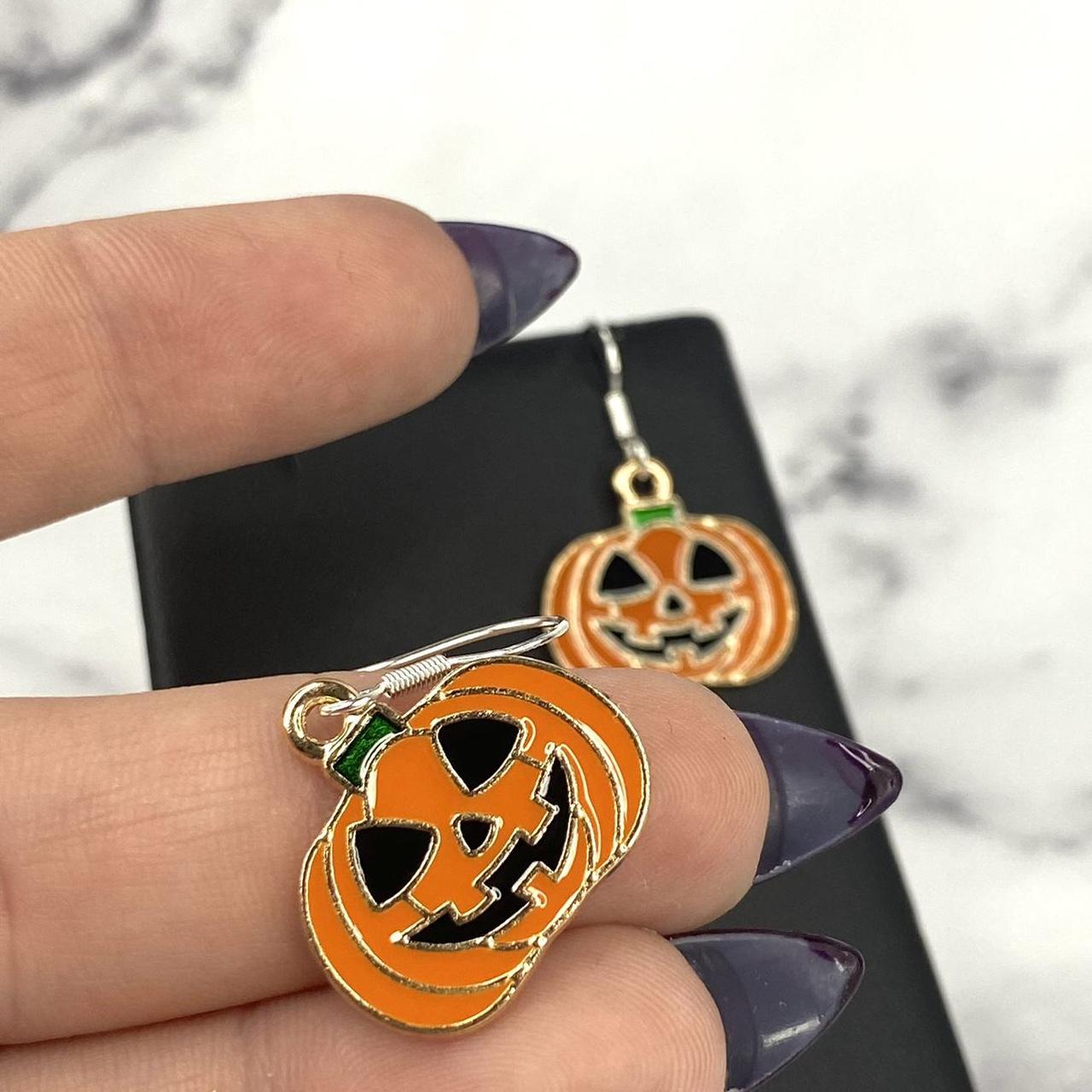 Spooky Pumpkin Heads Enamel Earrings 🎃 🖤🖤🖤 Instant... - Depop