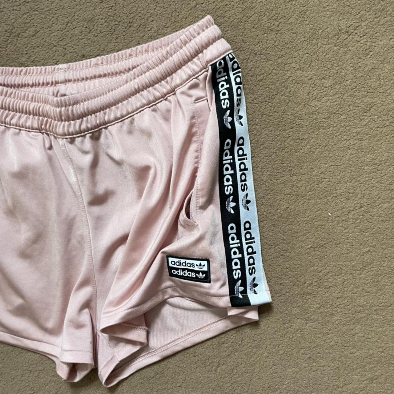 adidas baby pink athletic shorts logo taping down... - Depop