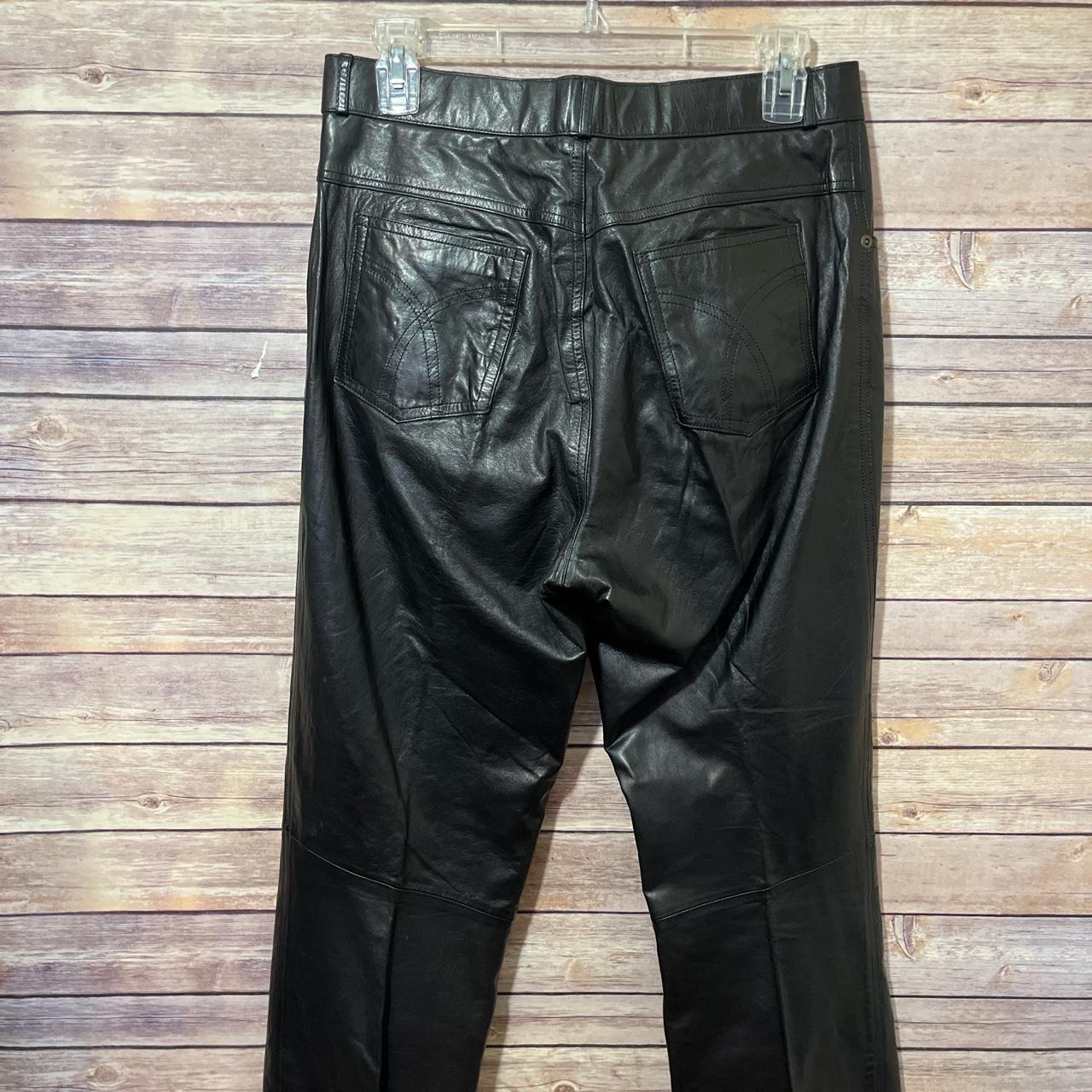 Black leather high waisted pants by Santell Vintage... - Depop