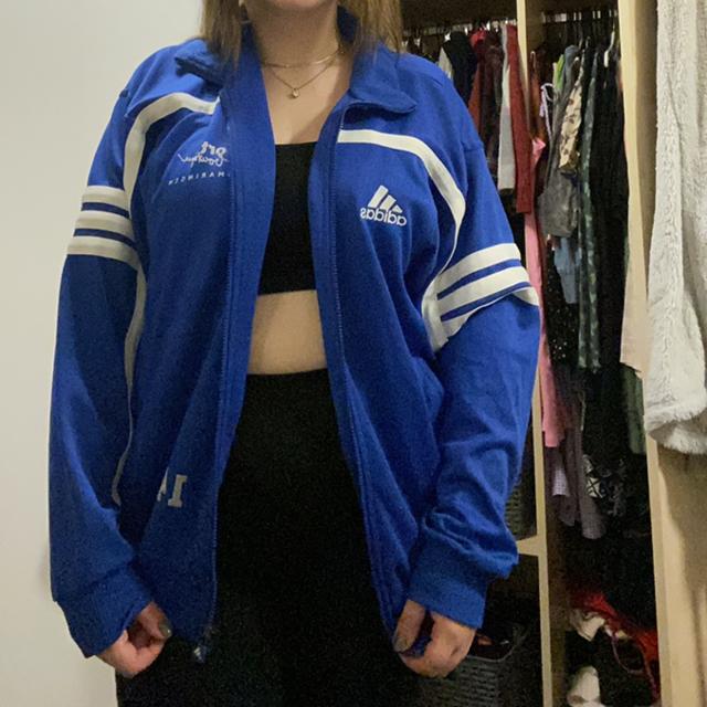 Adidas Women's Blue and White Jacket | Depop