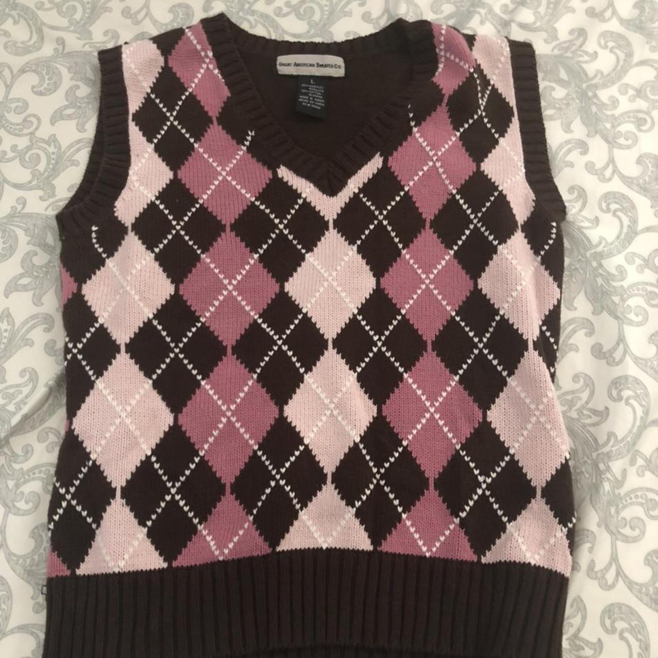Pink/brown Argyle Sweater vest Fits Xs-M Super... - Depop