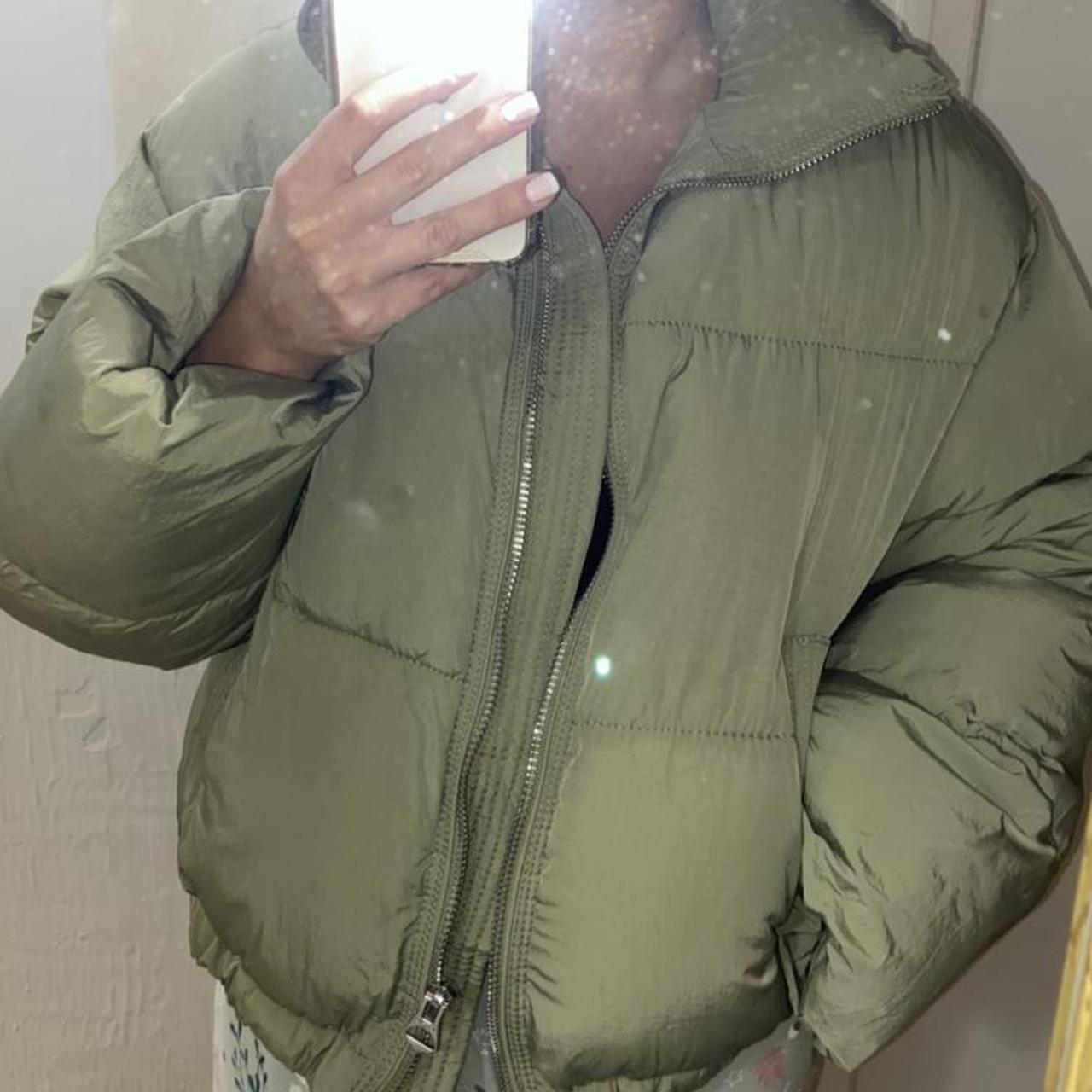 bershka padded puffer coat in light khaki