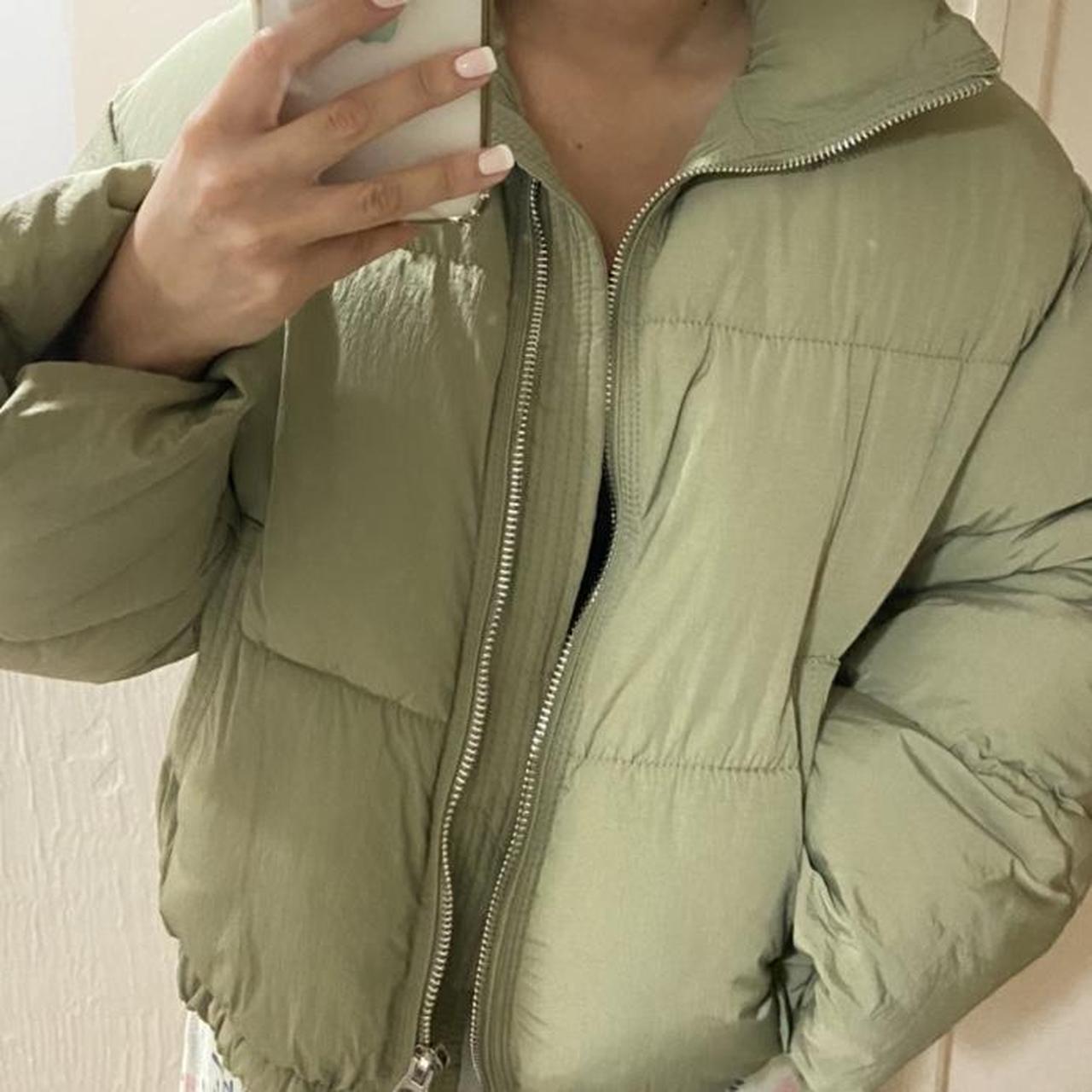 bershka padded puffer coat in light khaki