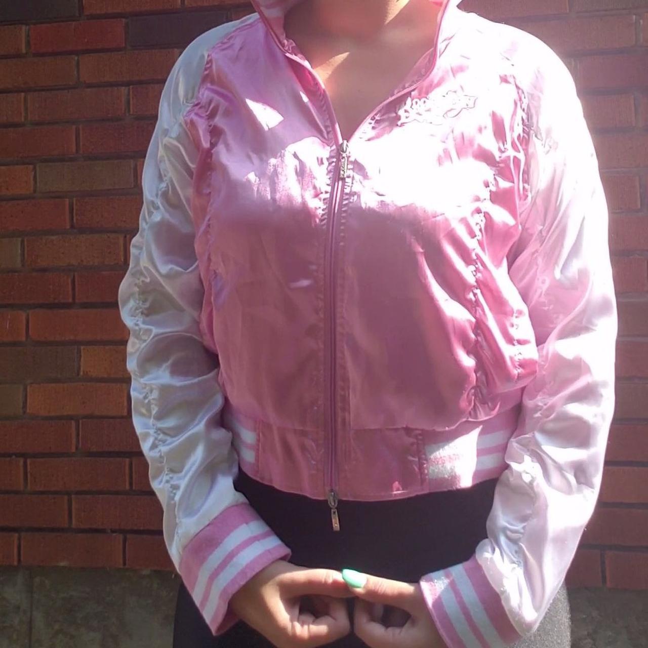 Satin pink jacket White and Pink Brooklyn... Depop