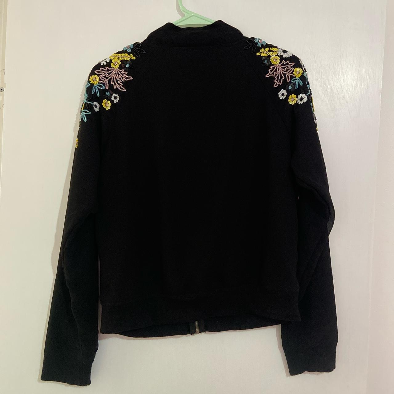 Floral sequin/beaded black bomber jacket with white,... - Depop