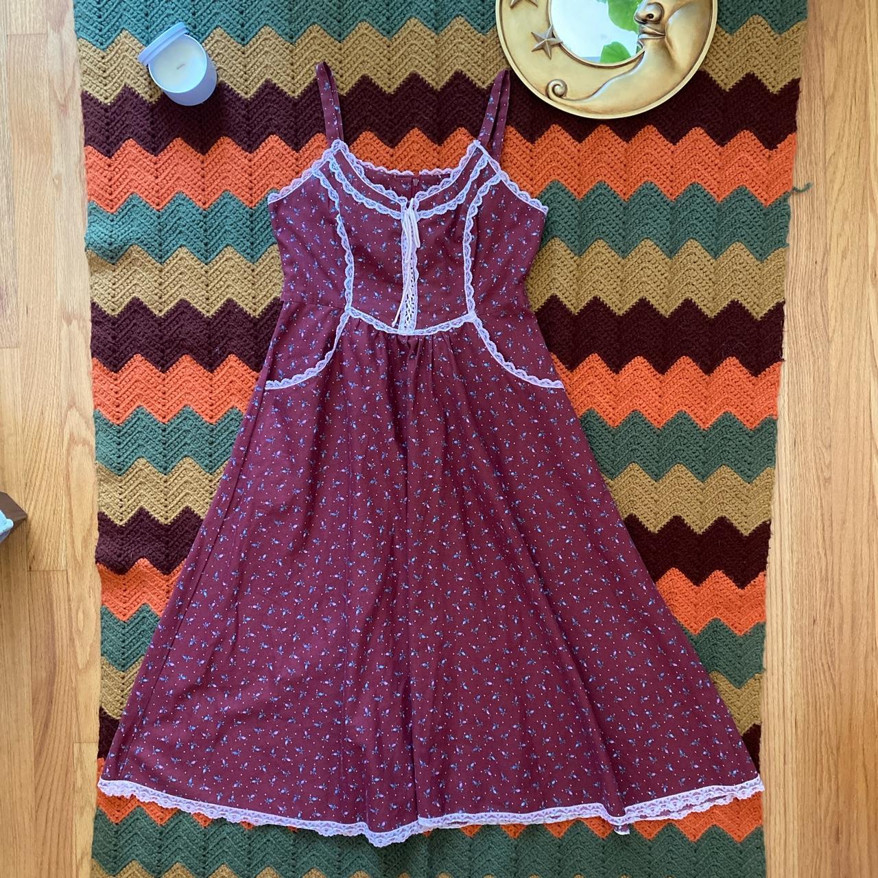 Vintage S Gunne Sax Calico Dress Maroon Midi Depop