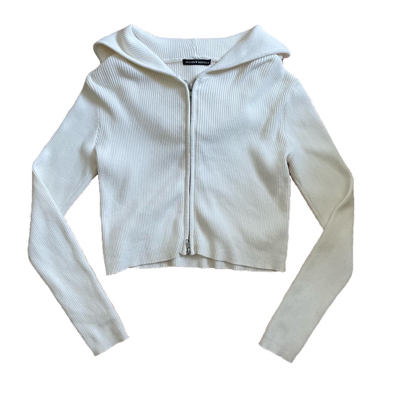 Sweaters, Brandy Melville Womens Ayla Cable Knit Zip-Up Hoodie Light Blue