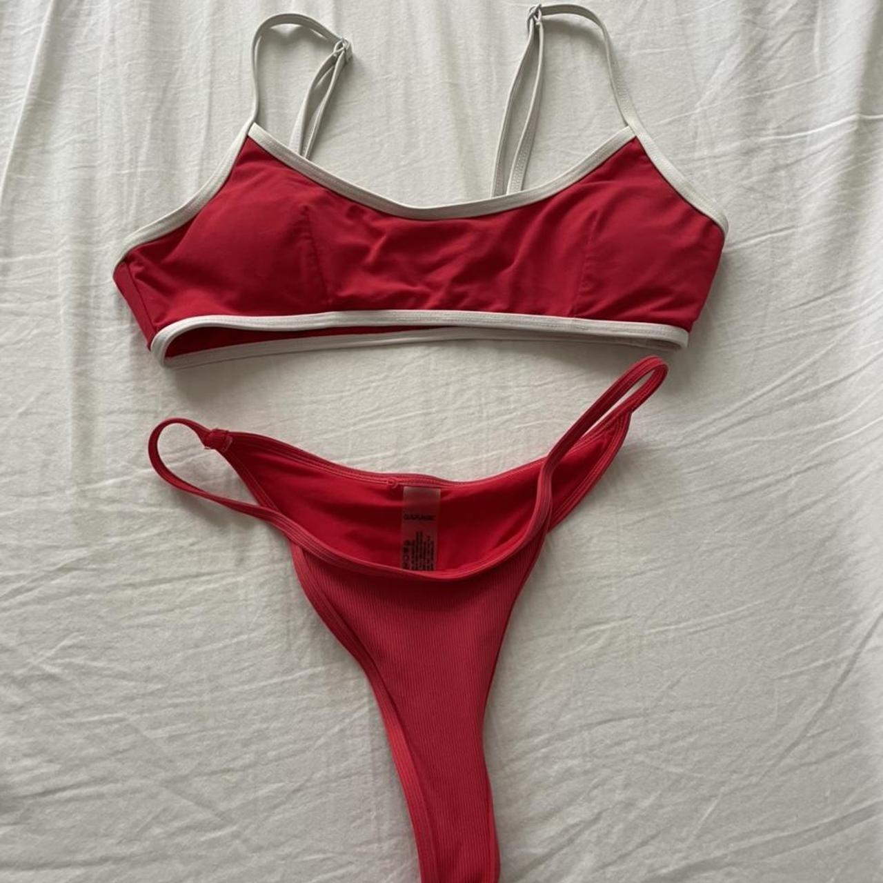 Garage Women's White and Red Swimsuitonepiece Depop