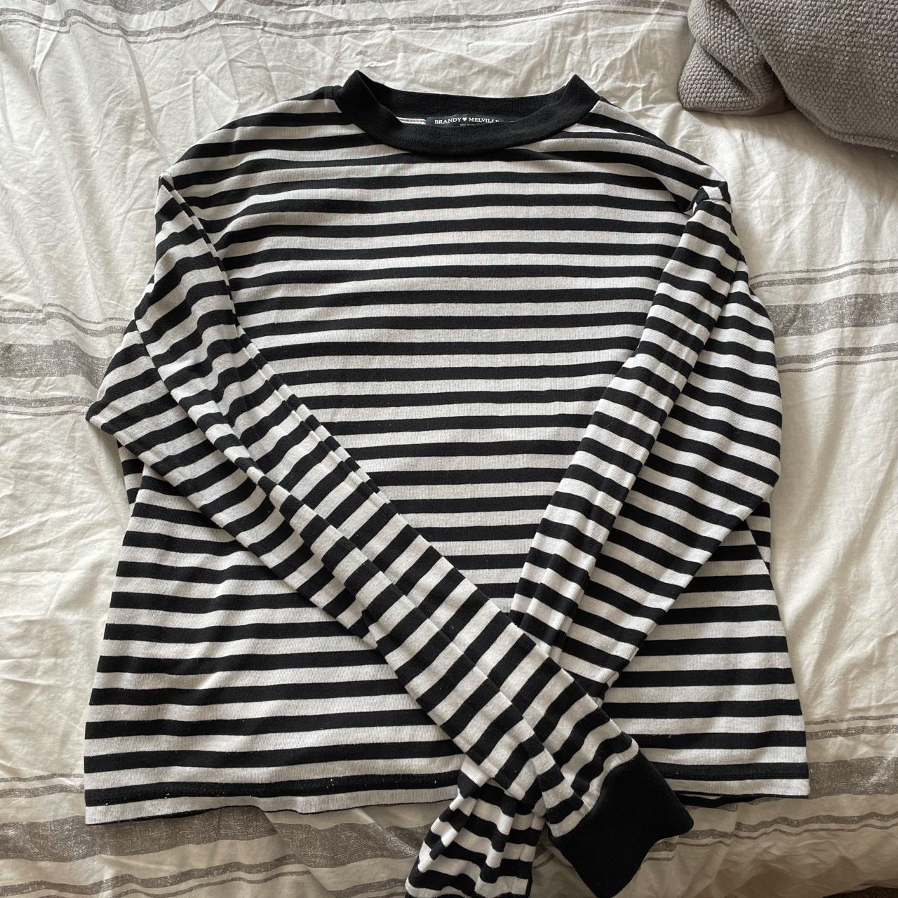 brandy melville black and white stripped long sleeve - Depop