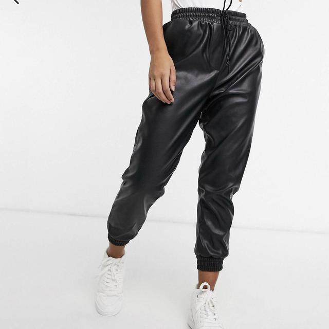 ZARA Black Faux Leather Trousers Joggers Size Medium