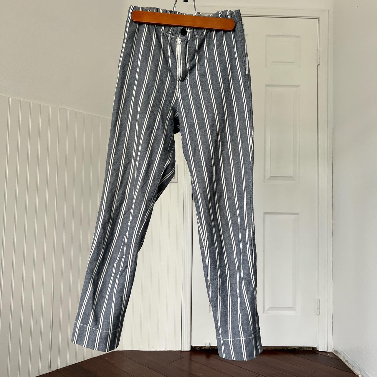 Brandy Melville Women's White and Blue Trousers | Depop