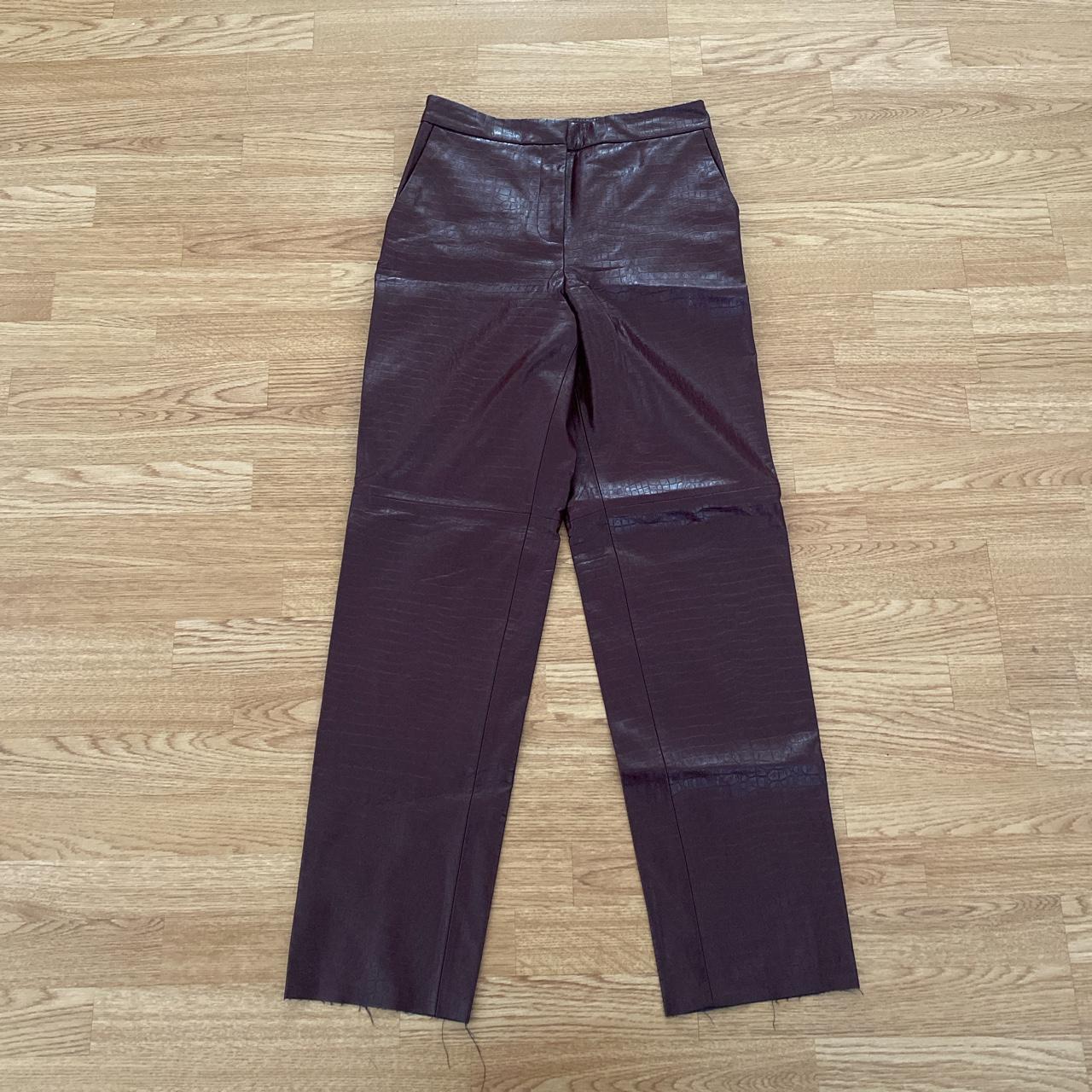 Zara burgundy faux leather trousers Worn once - Depop