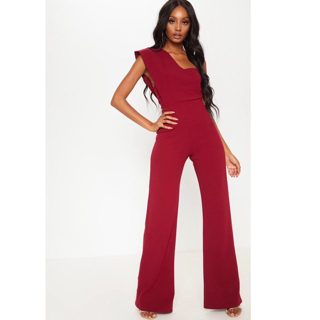 Burgundy Drape One Shoulder Jumpsuit Size 4 Worn. Depop