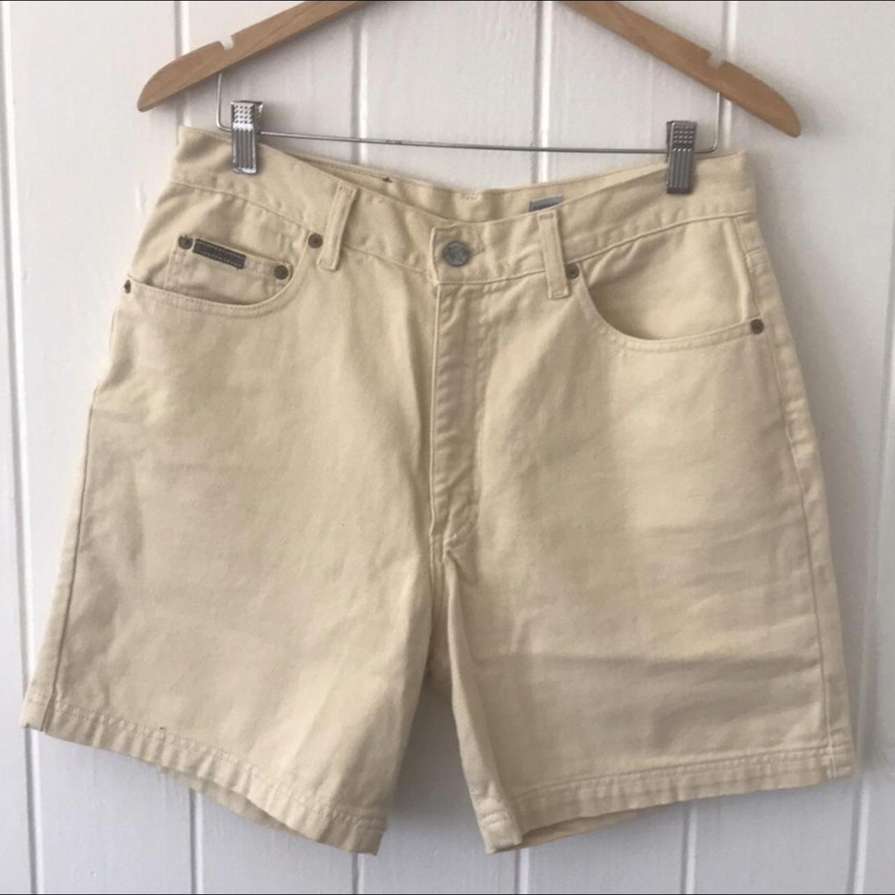 Mens yellow hot sale denim shorts