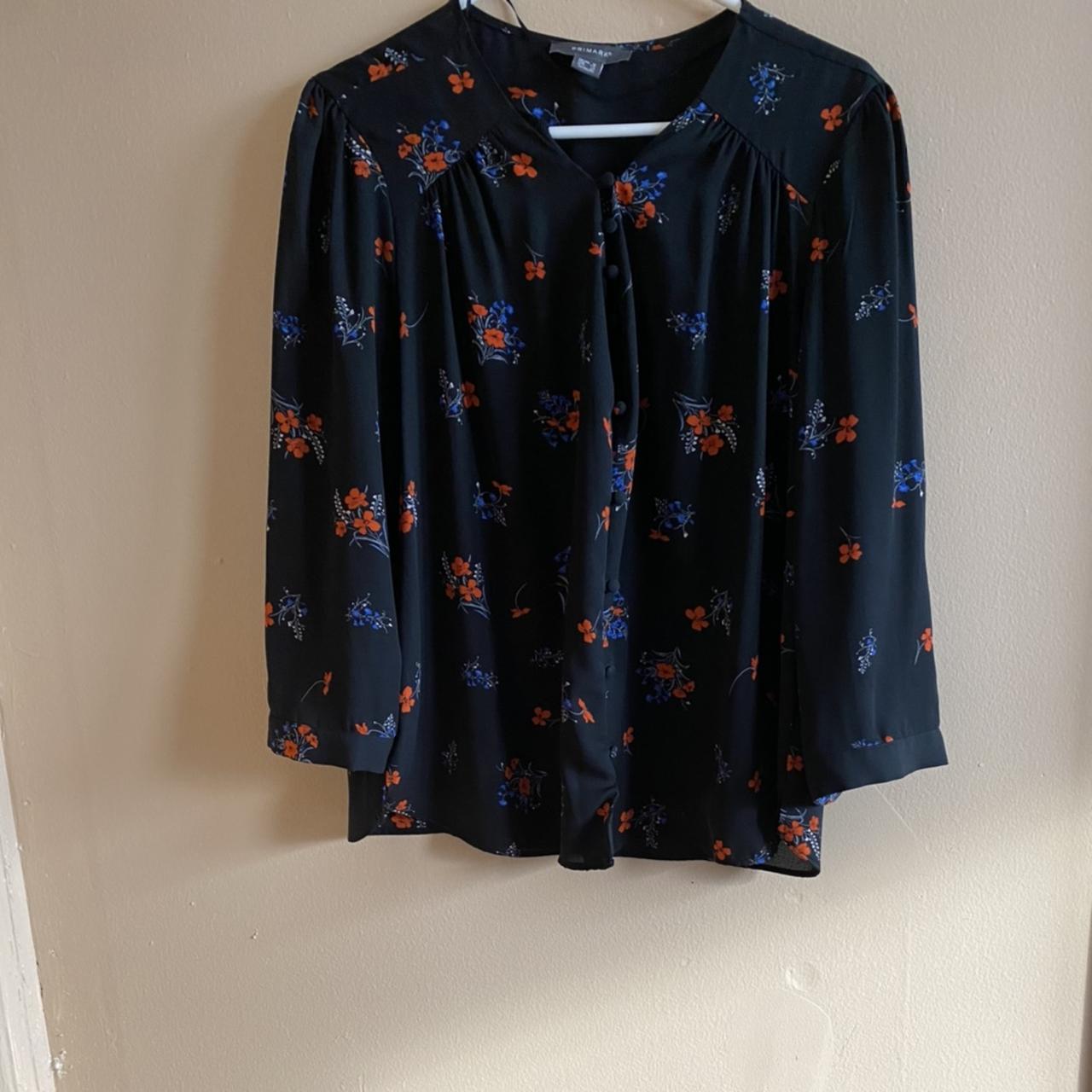black blouse with colorful detailing: prices are... - Depop