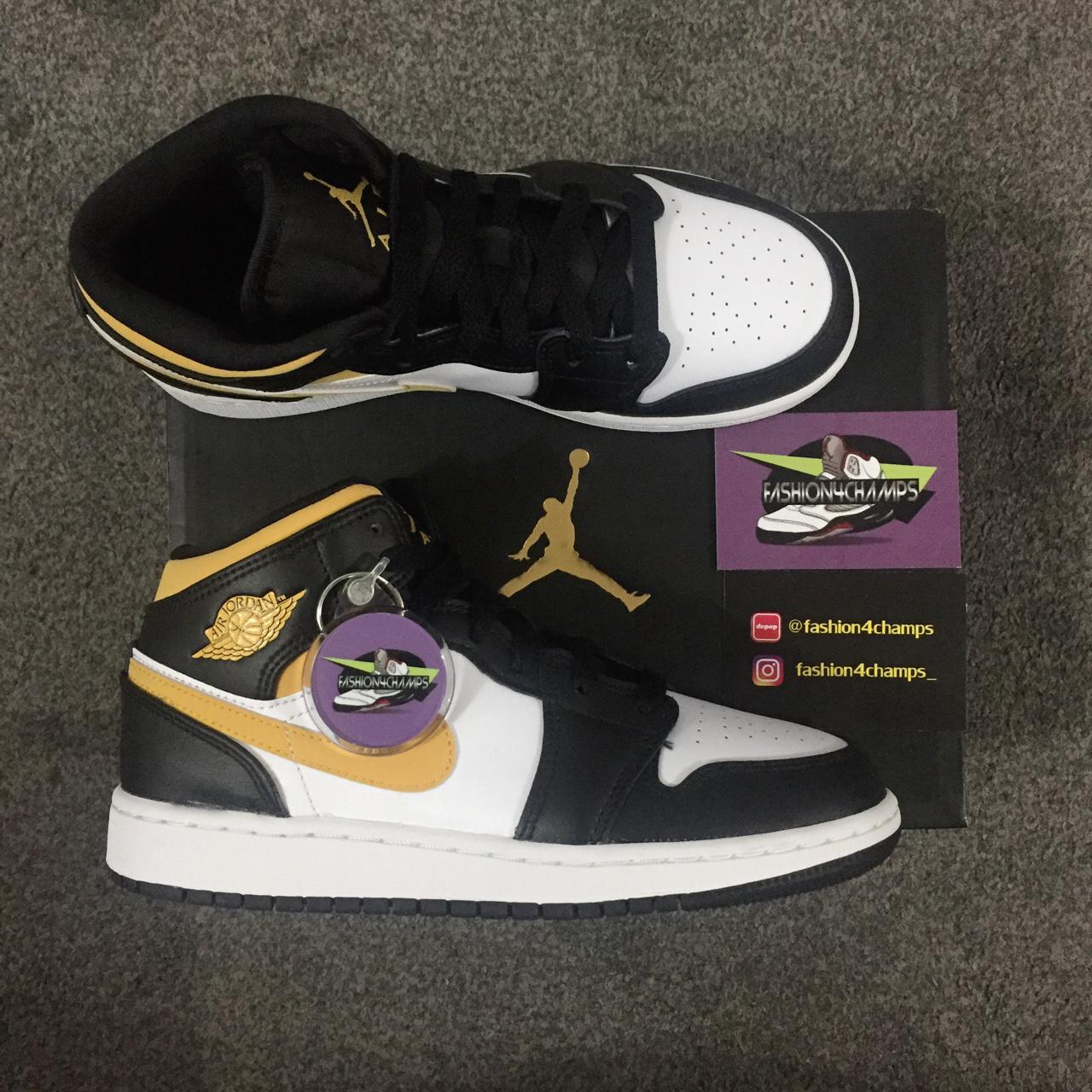 Air Jordan 1 Mid, White/Pollen-Black Colour.... - Depop