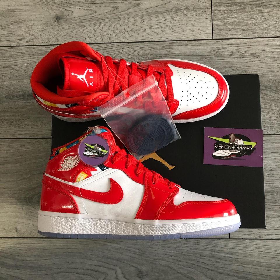 Air Jordan 1 Mid SE, Chile Red/White-Pollen Colour.... - Depop