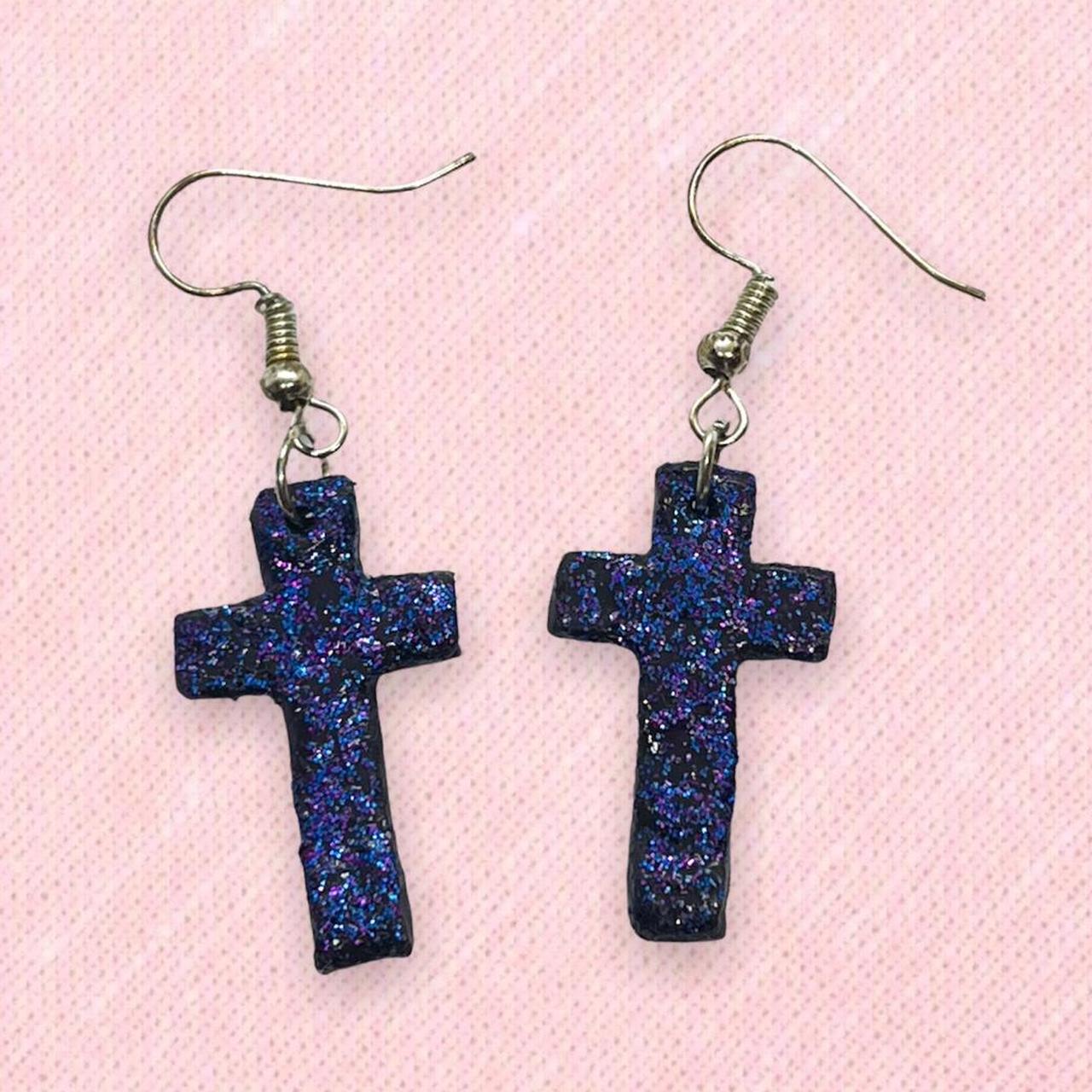Purple cross earrings silver The pendants are