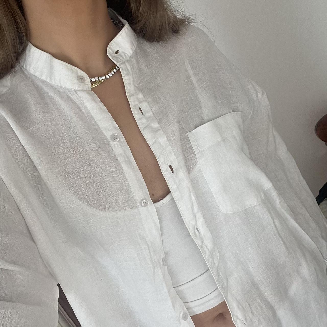 Awesome vintage white linen collarless oversized... - Depop