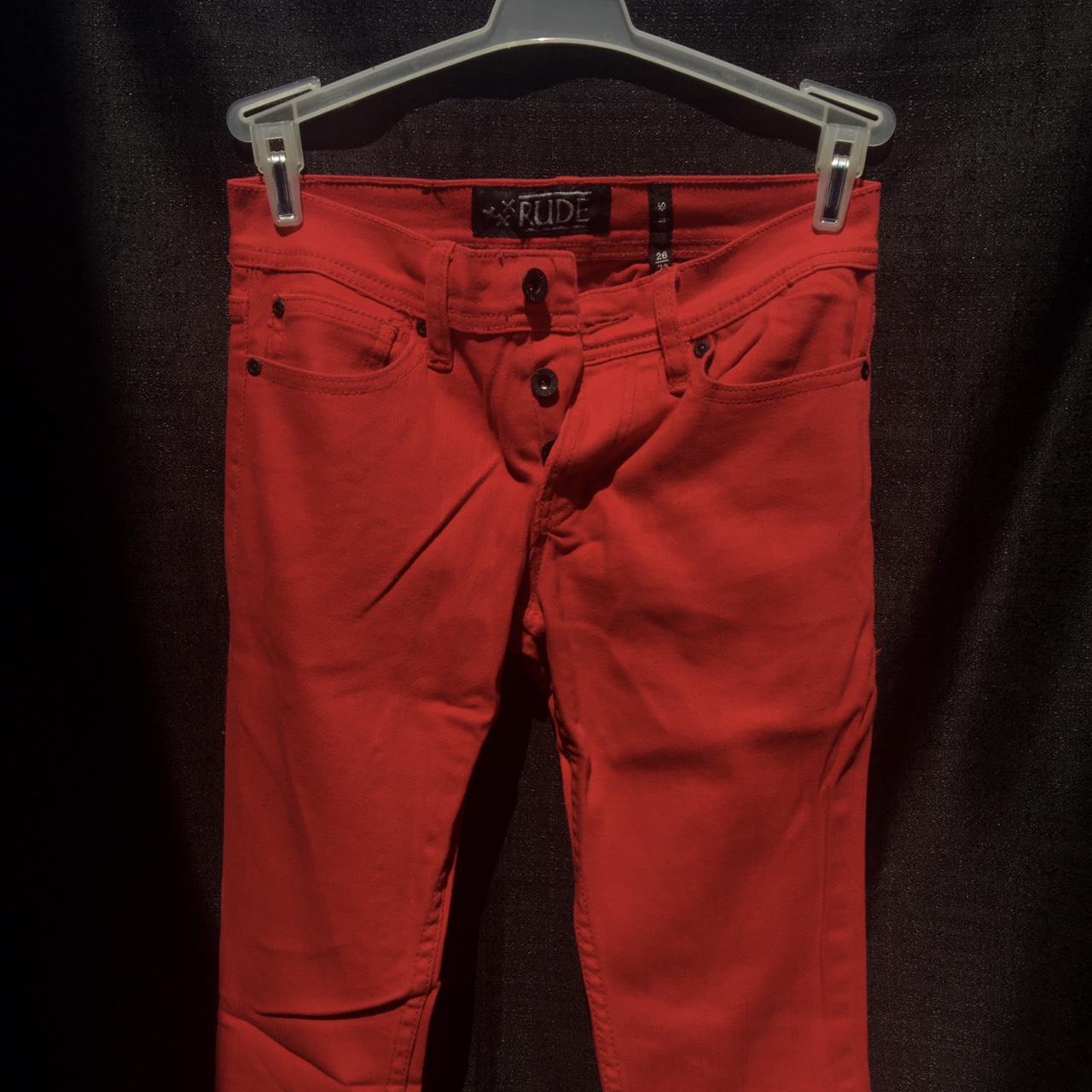 XXX Rude Jeans Men 40x32 Red Skinny Stretch Denim Pants 5 Pocket Straight  EUC