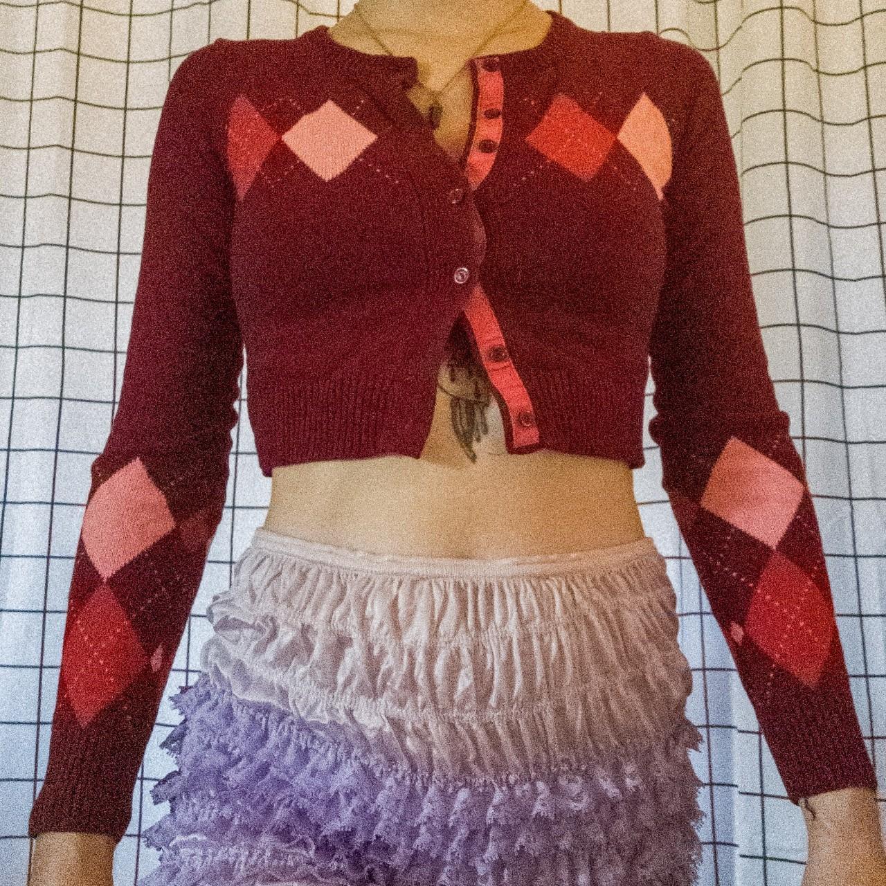 Wet Seal Women's Burgundy and Pink Cardigan
