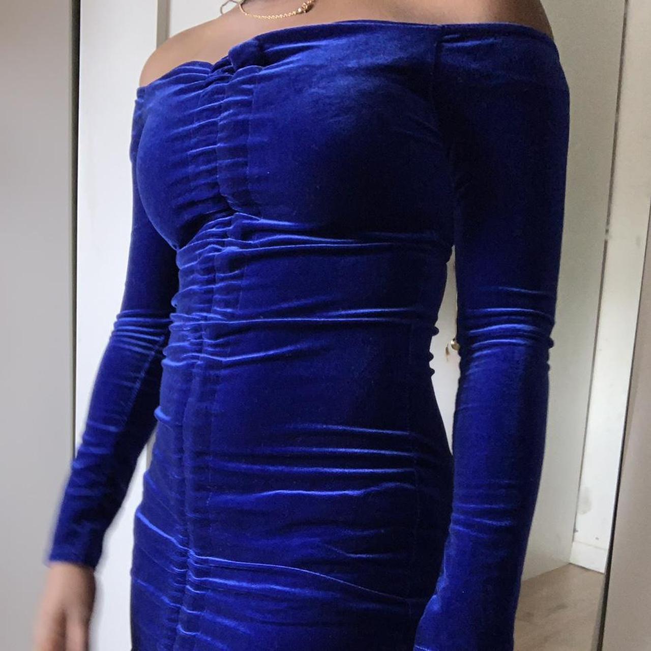 Off shoulder Velvet Texture Deep Blue Bodycon dress