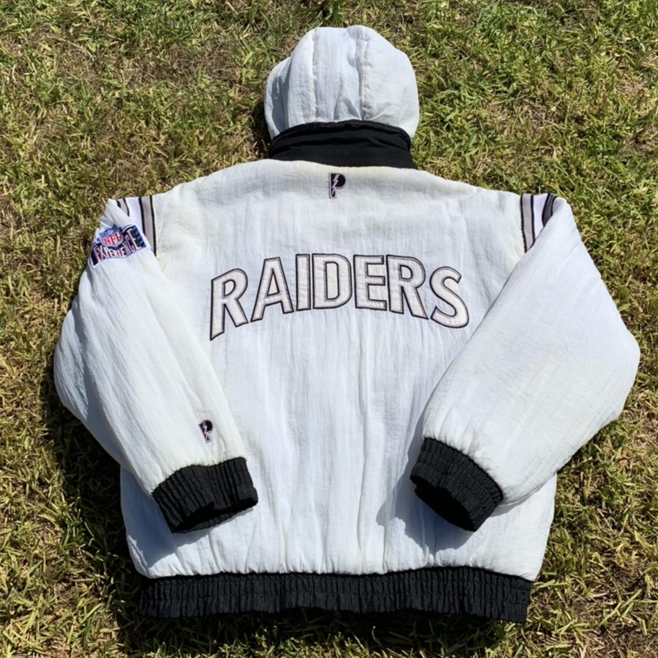 Vintage 90s Black Raiders Logo 7 Game Day Puffer - Depop